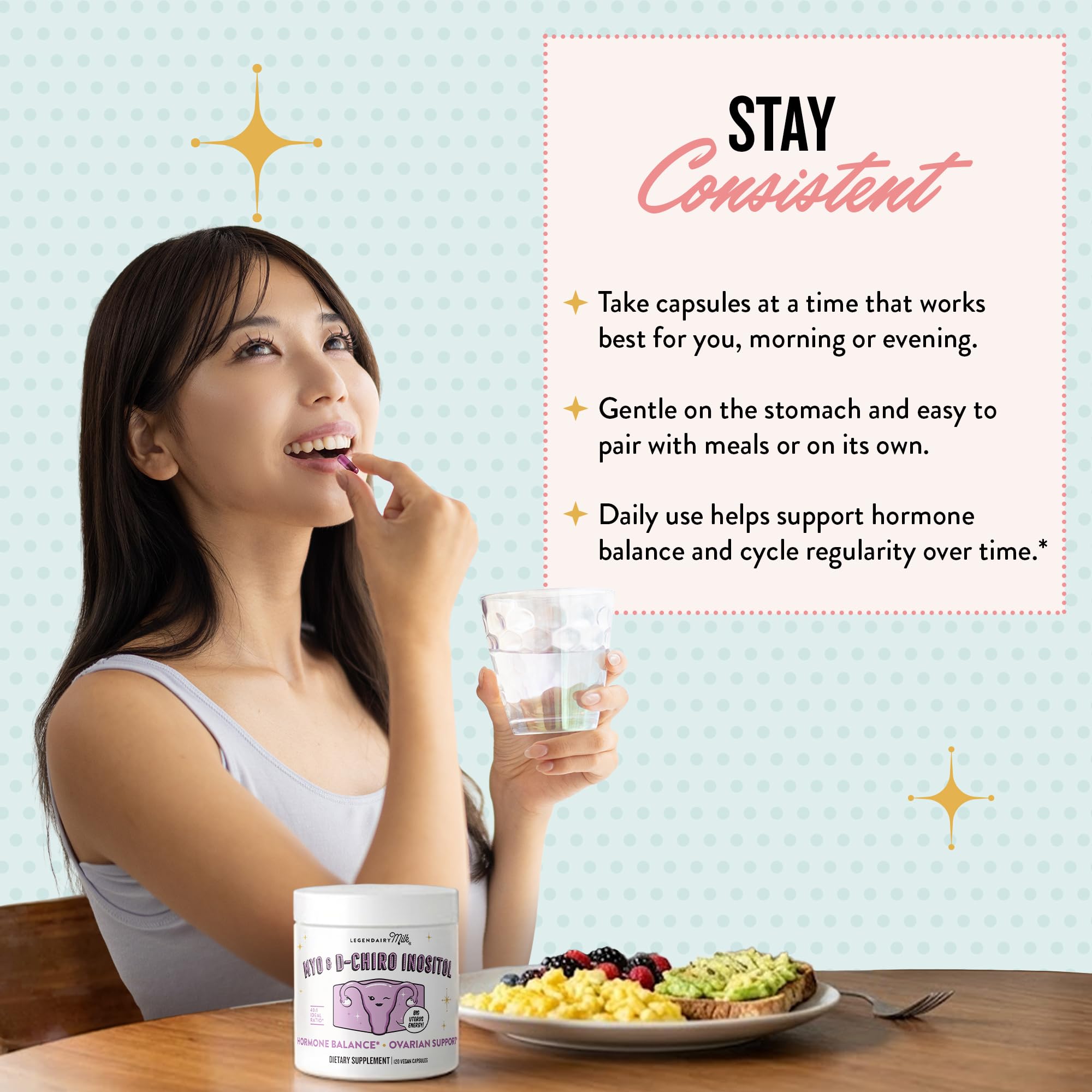 Legendairy Milk Myo & D-Chiro Inositol capsules with measuring spoon