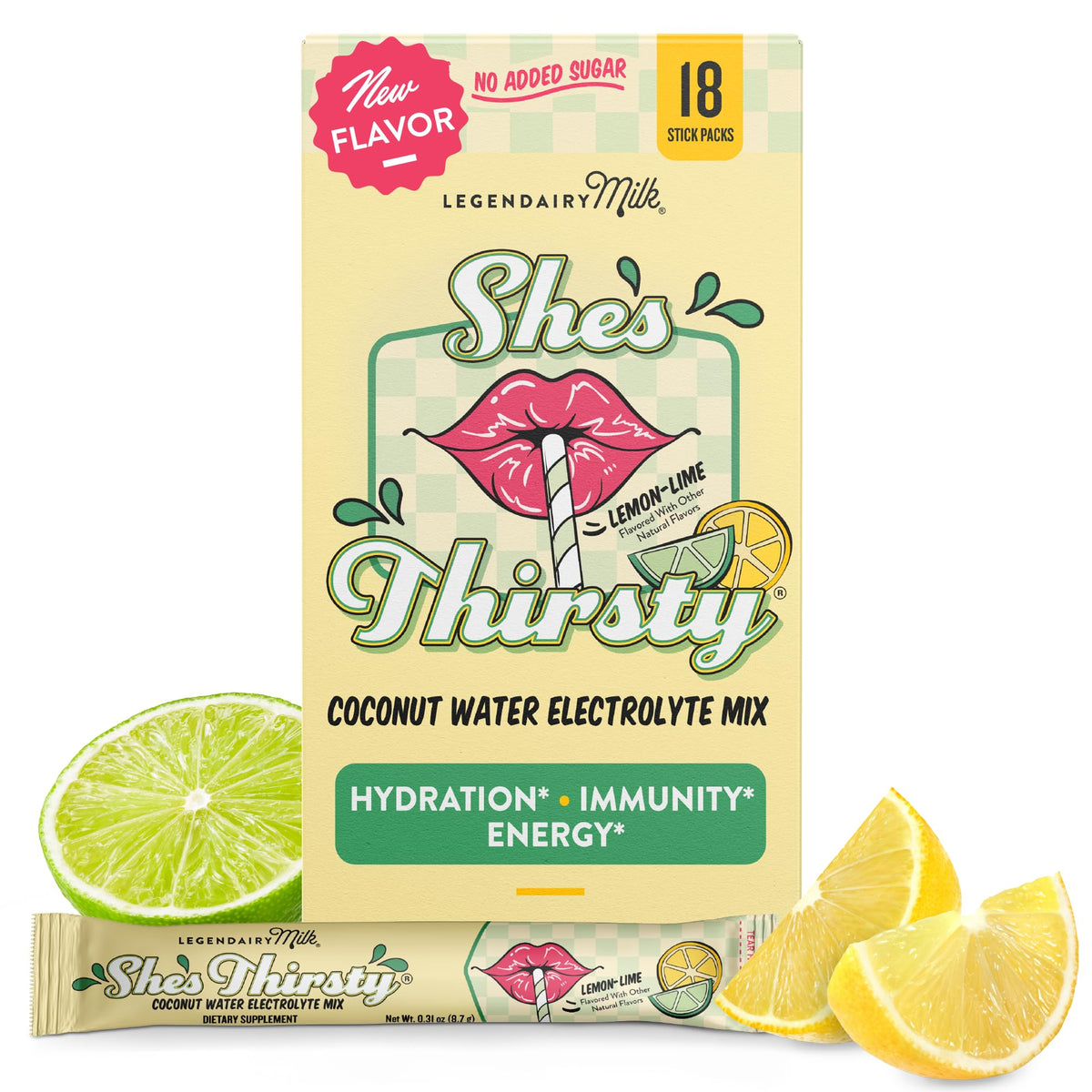 Legendairy Milk She's Thirsty Lemon-Lime Electrolyte Drink Mix box front view