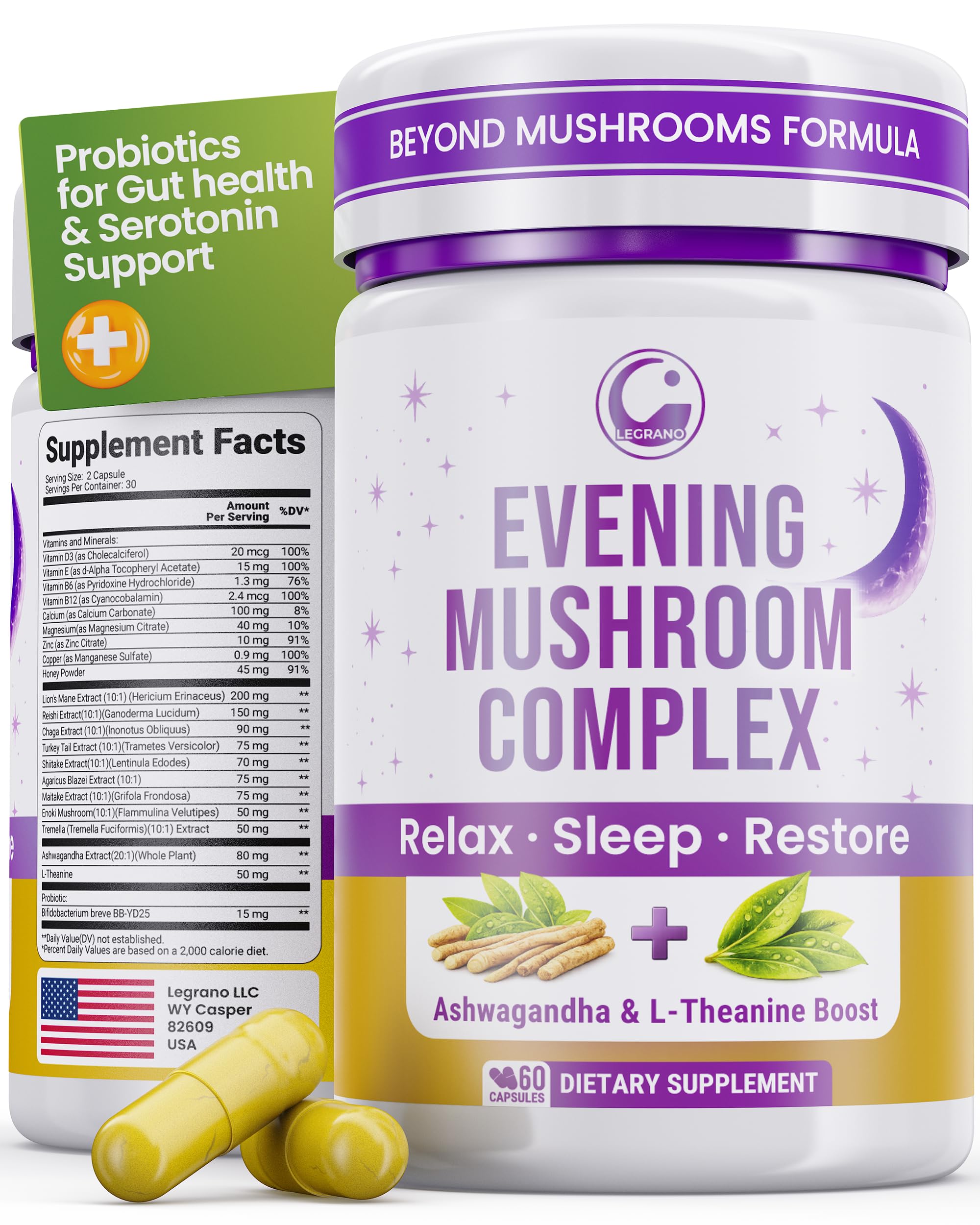 LEGRANO Evening Calm Mushroom Supplement front view