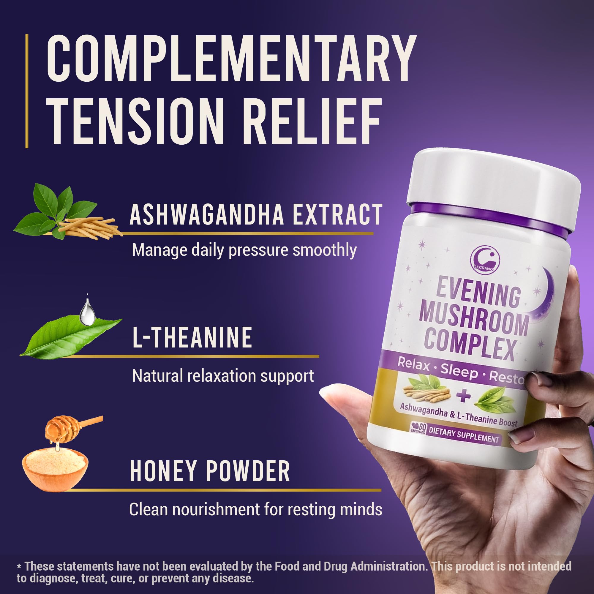 LEGRANO Evening Calm Mushroom Supplement packaging