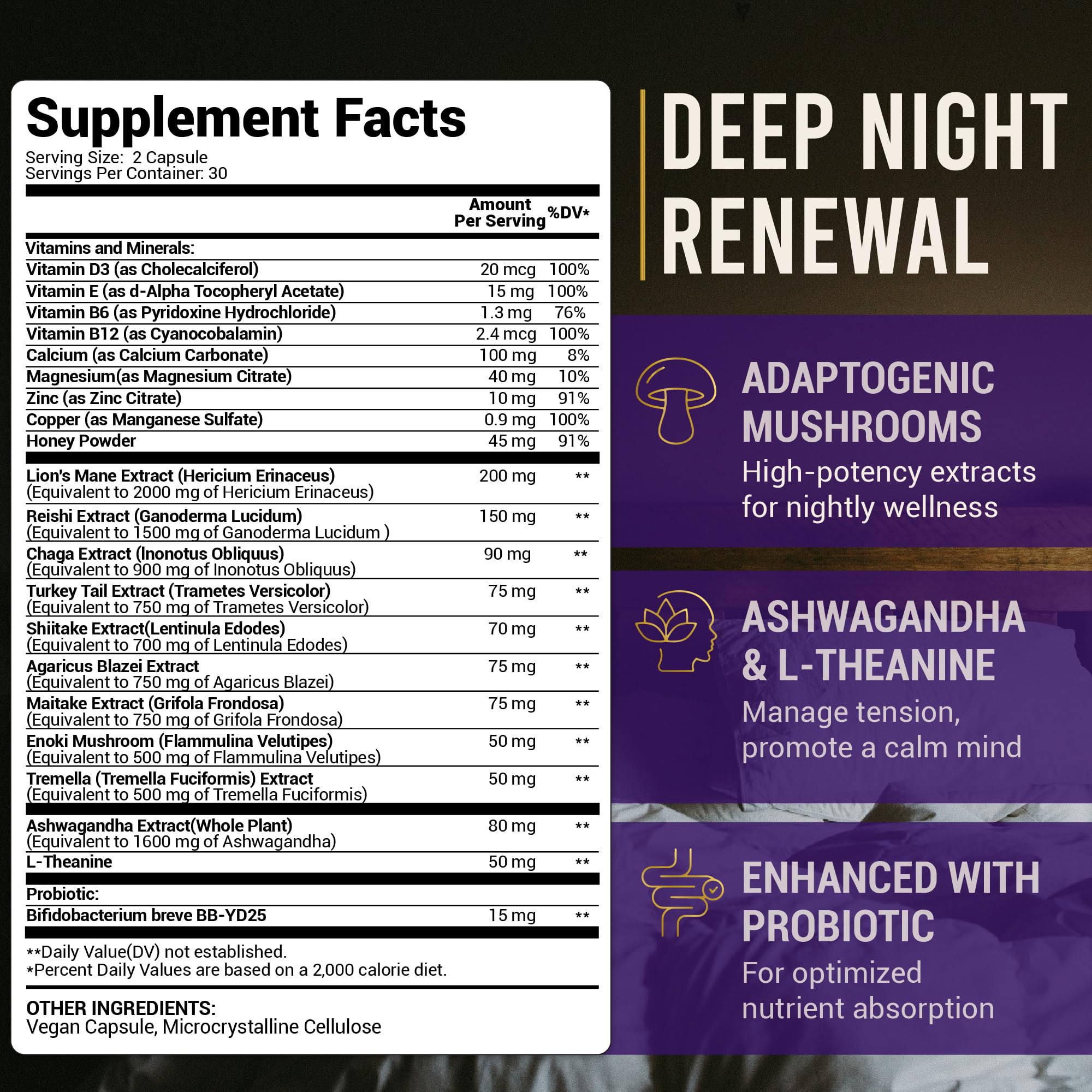 LEGRANO Evening Calm Mushroom Supplement side view