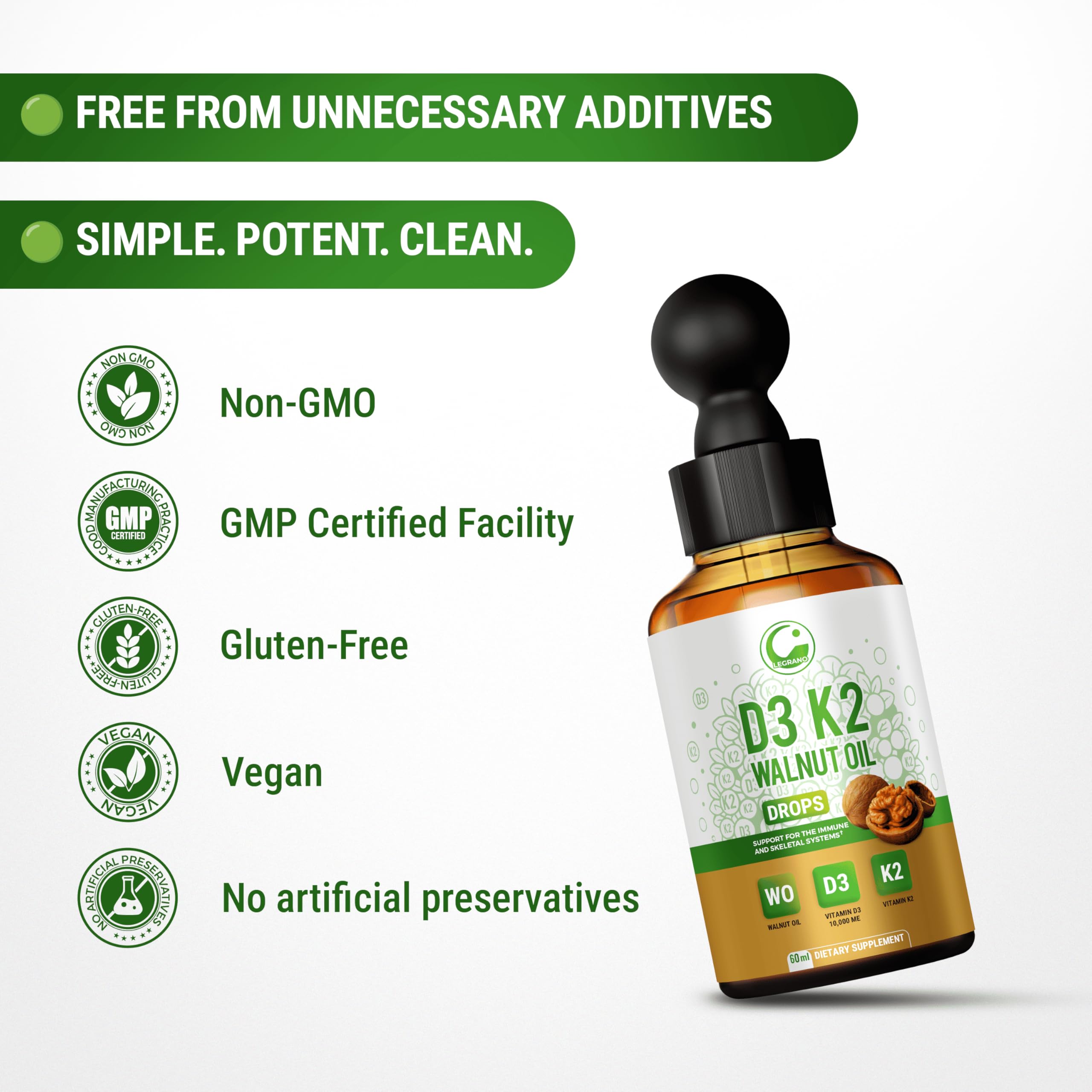 LEGRANO Vitamin D3 & K2 Liquid 10,000 IU in a glass with water