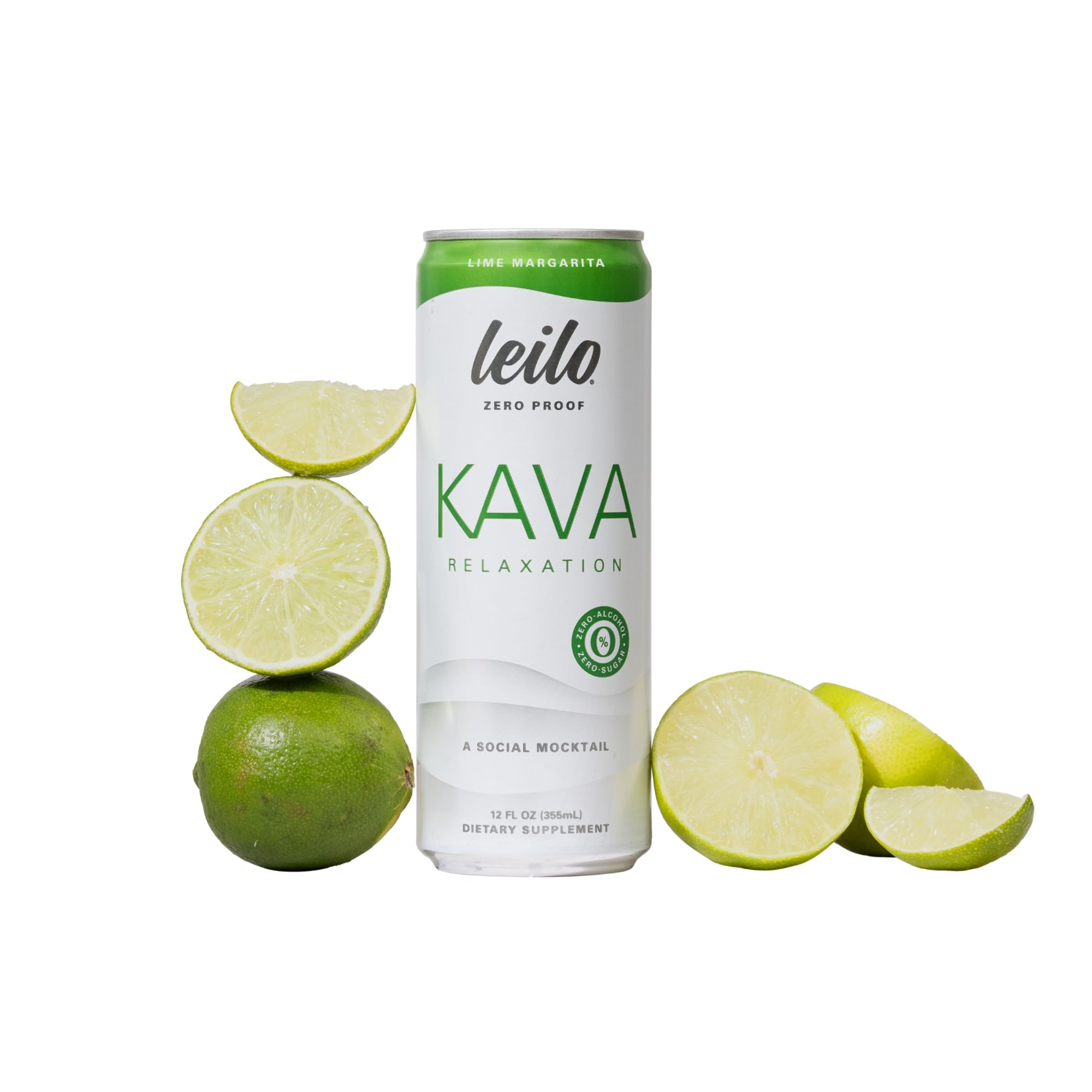 LEILO Kava Kava Drink can front view with bright lime design