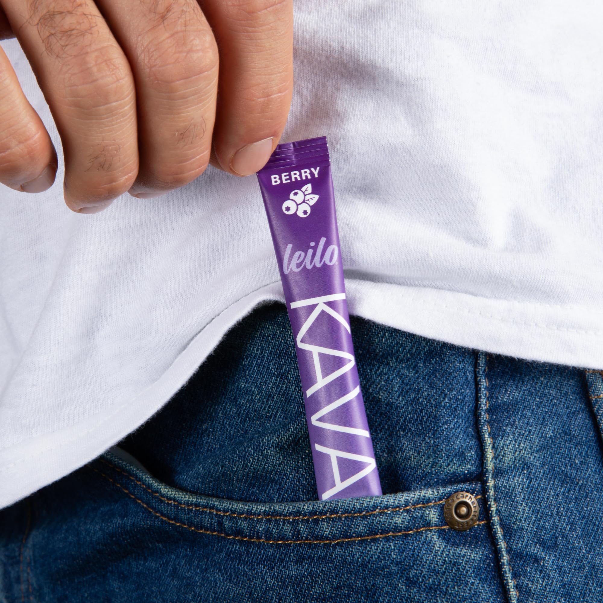 LEILO Kava Kava Drink Mix Bold Berry stick on a table