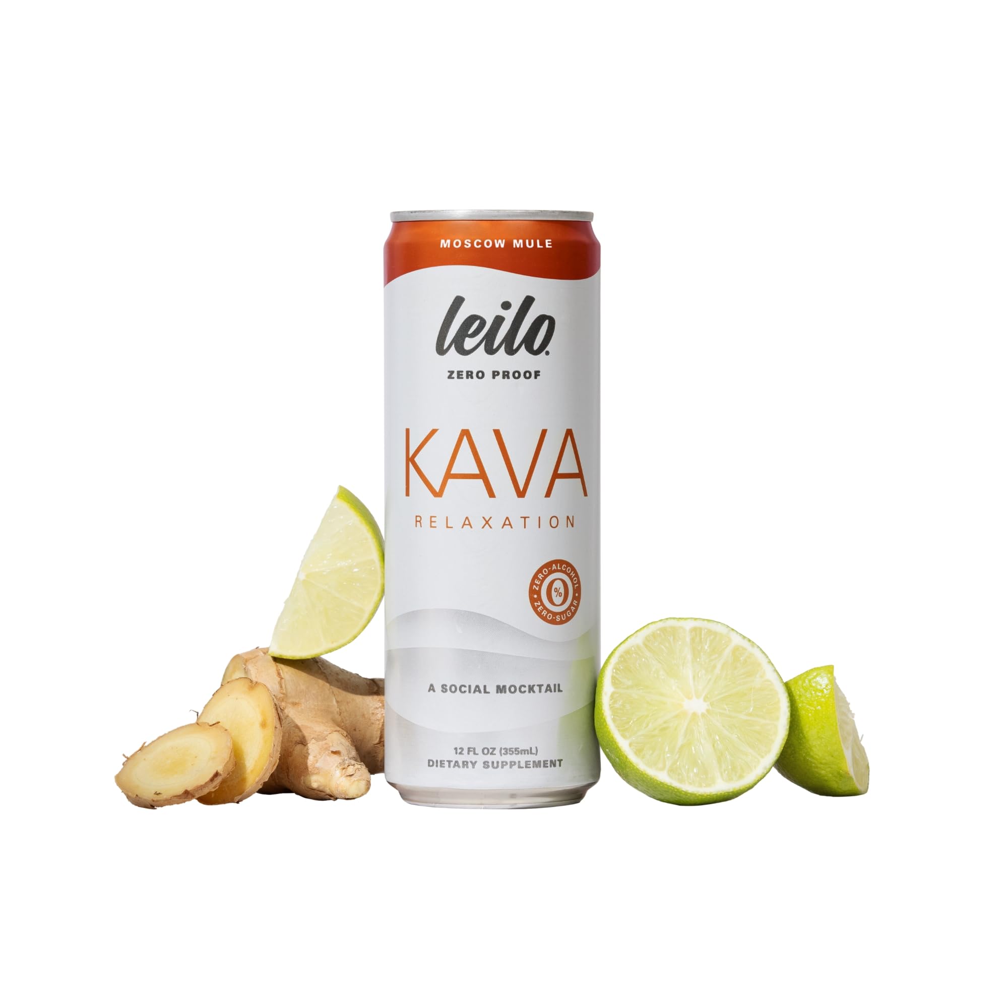 LEILO Kava Kava Mocktail Drink can front view, Ginger Lime flavour