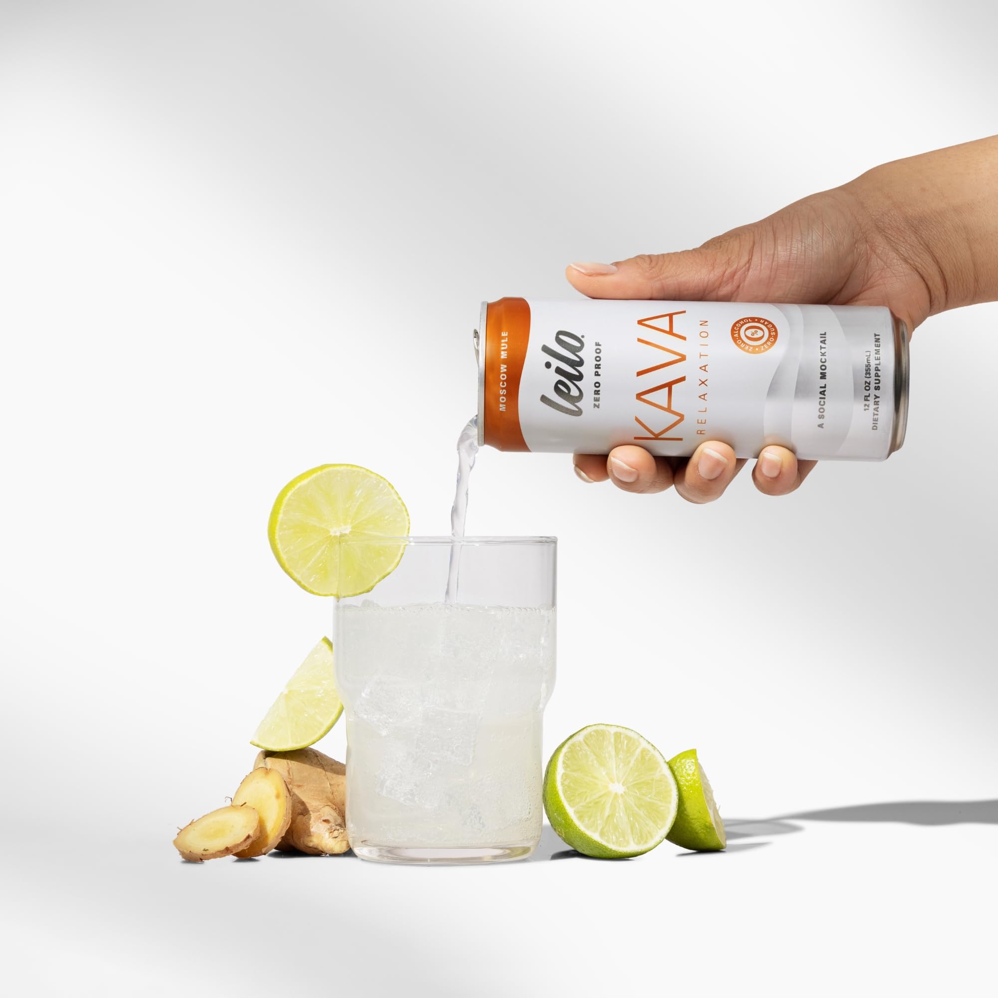 LEILO Kava Kava Mocktail Drink can side view, showing ingredients