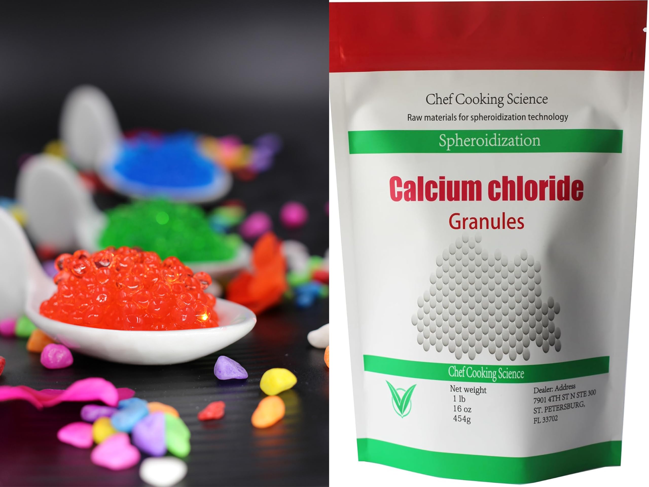 LEIMENGCHEF Calcium Chloride 454g packaging on a wooden table