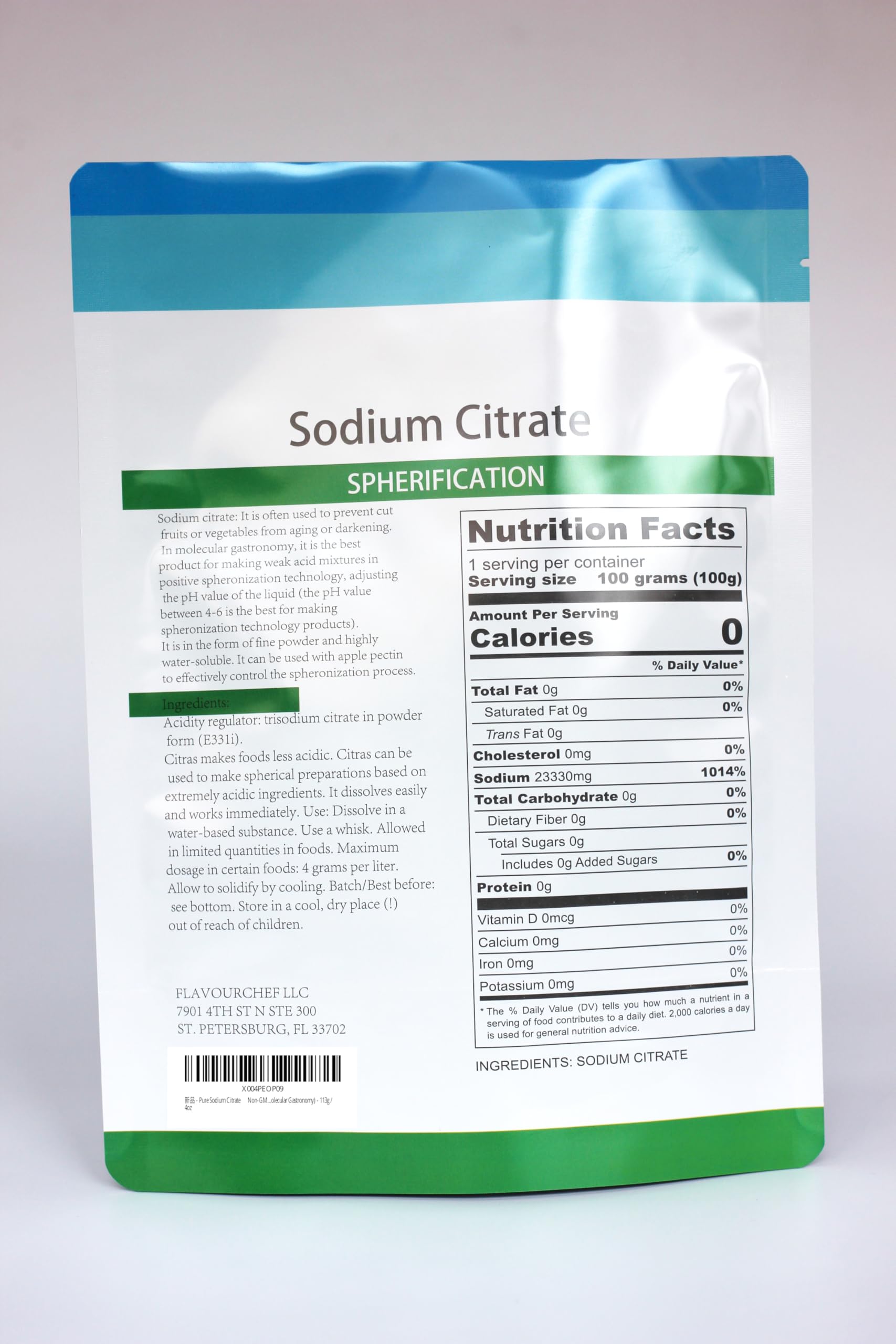 LEIMENGCHEF Pure Sodium Citrate 132g back view