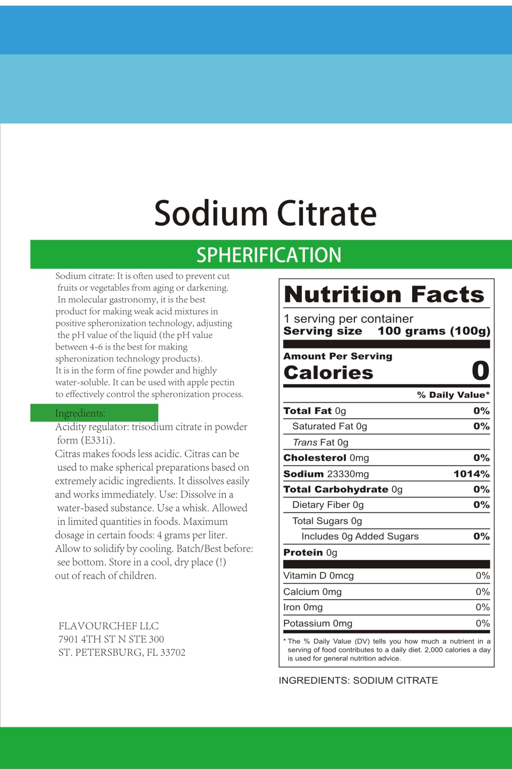 LEIMENGCHEF Pure Sodium Citrate 132g on kitchen counter