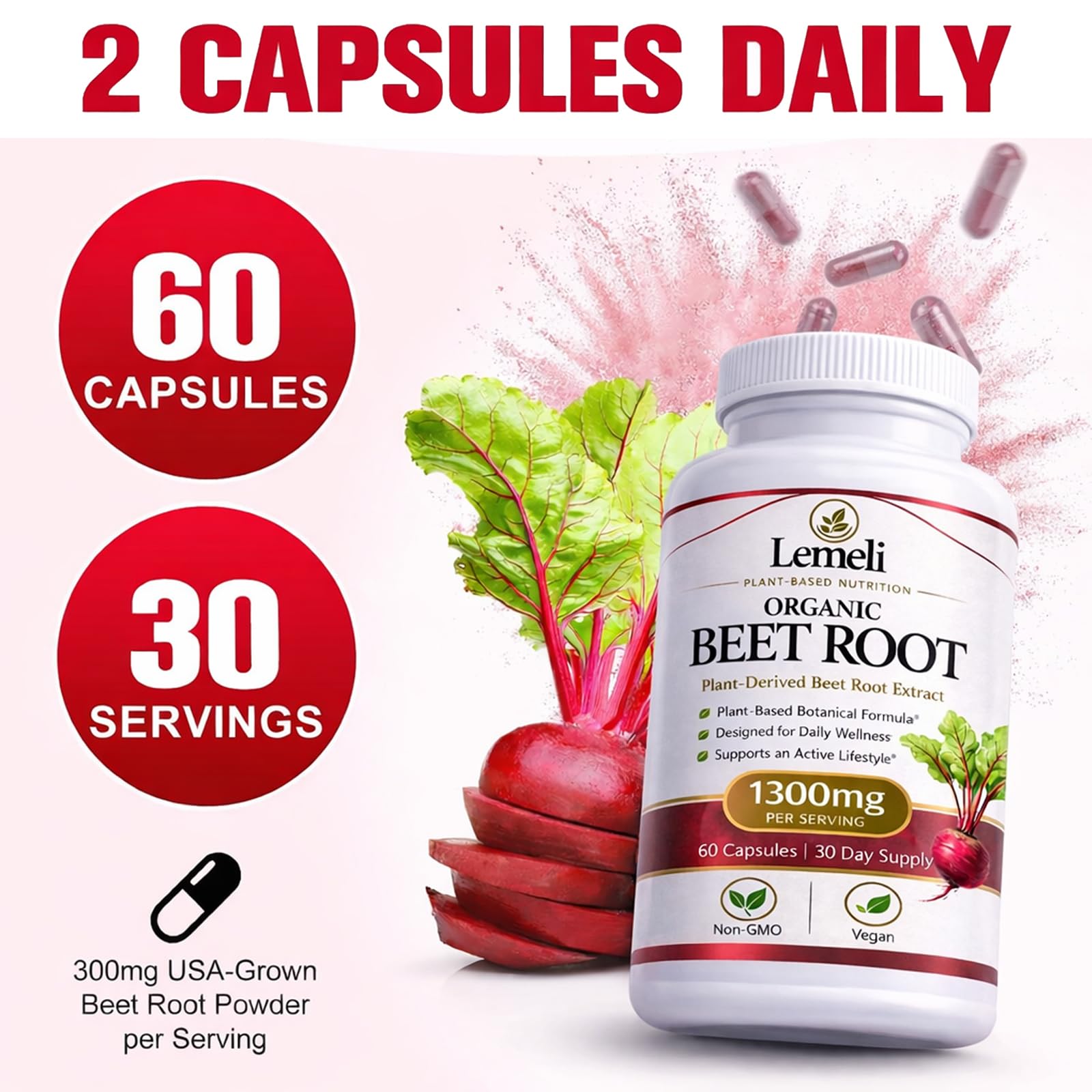 Lemeli Beetroot Capsules 1300mg nutritional information