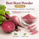 Lemeli Beetroot Capsules 1300mg with fresh beetroot background