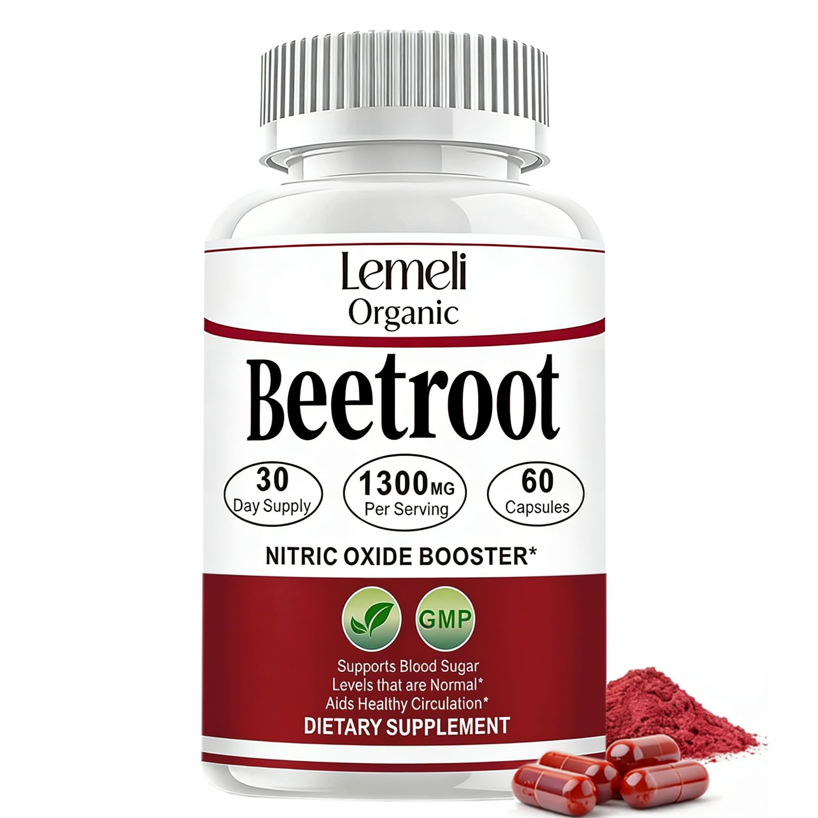 Lemeli Organic Beet Root Powder Capsules 1300mg front view