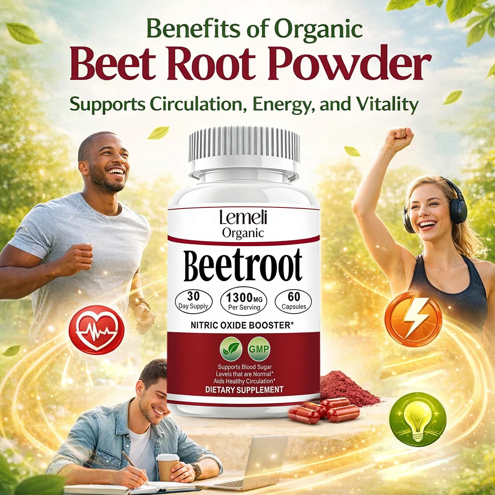 Lemeli Organic Beet Root Powder Capsules 1300mg lifestyle scene