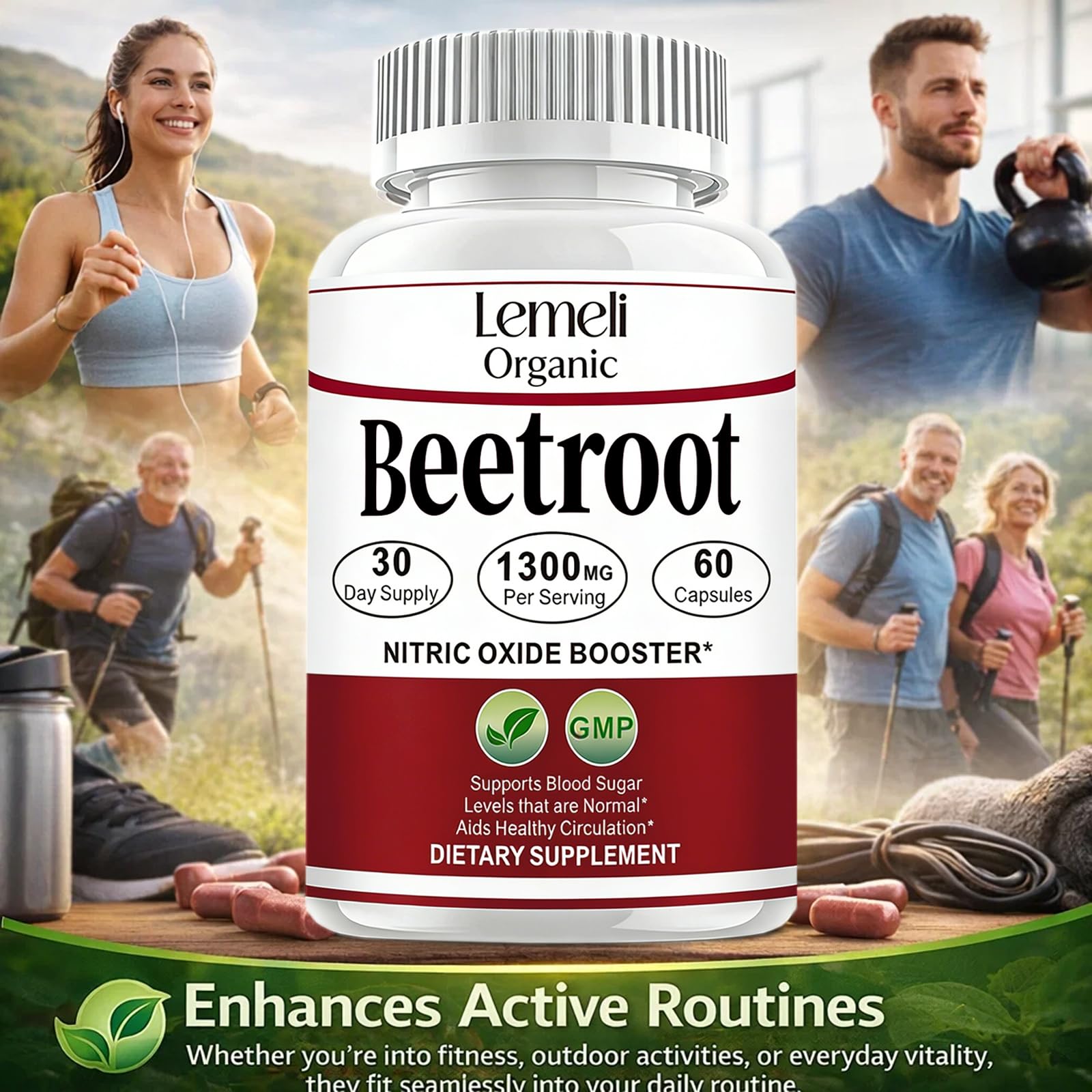 Lemeli Organic Beet Root Powder Capsules 1300mg opened bottle