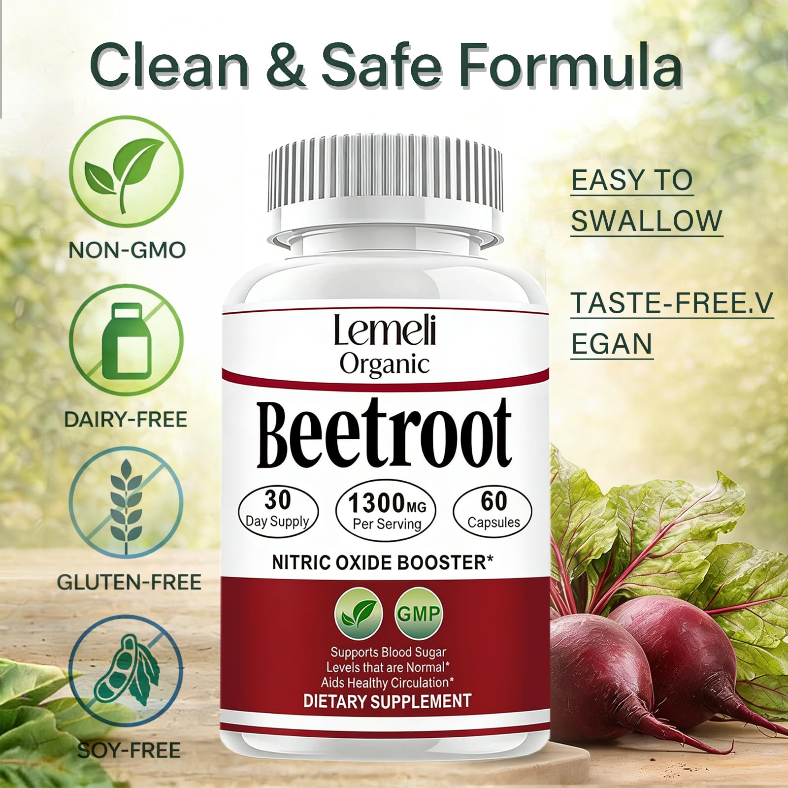 Lemeli Organic Beet Root Powder Capsules 1300mg packaging details