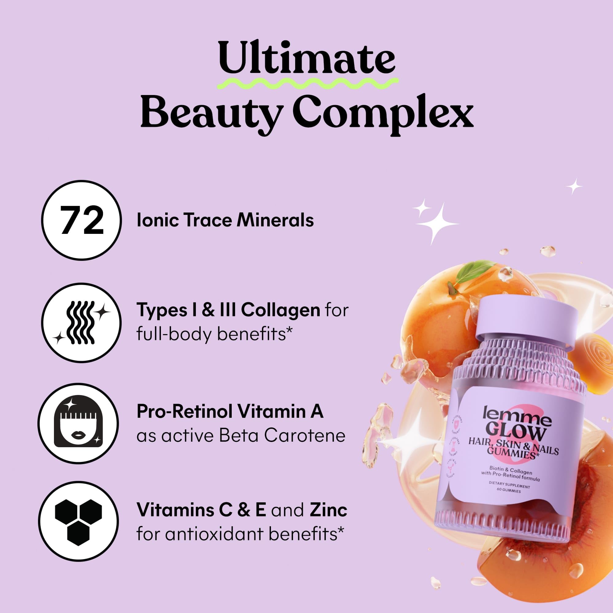 Lemme Glow Collagen Gummies back view with ingredients