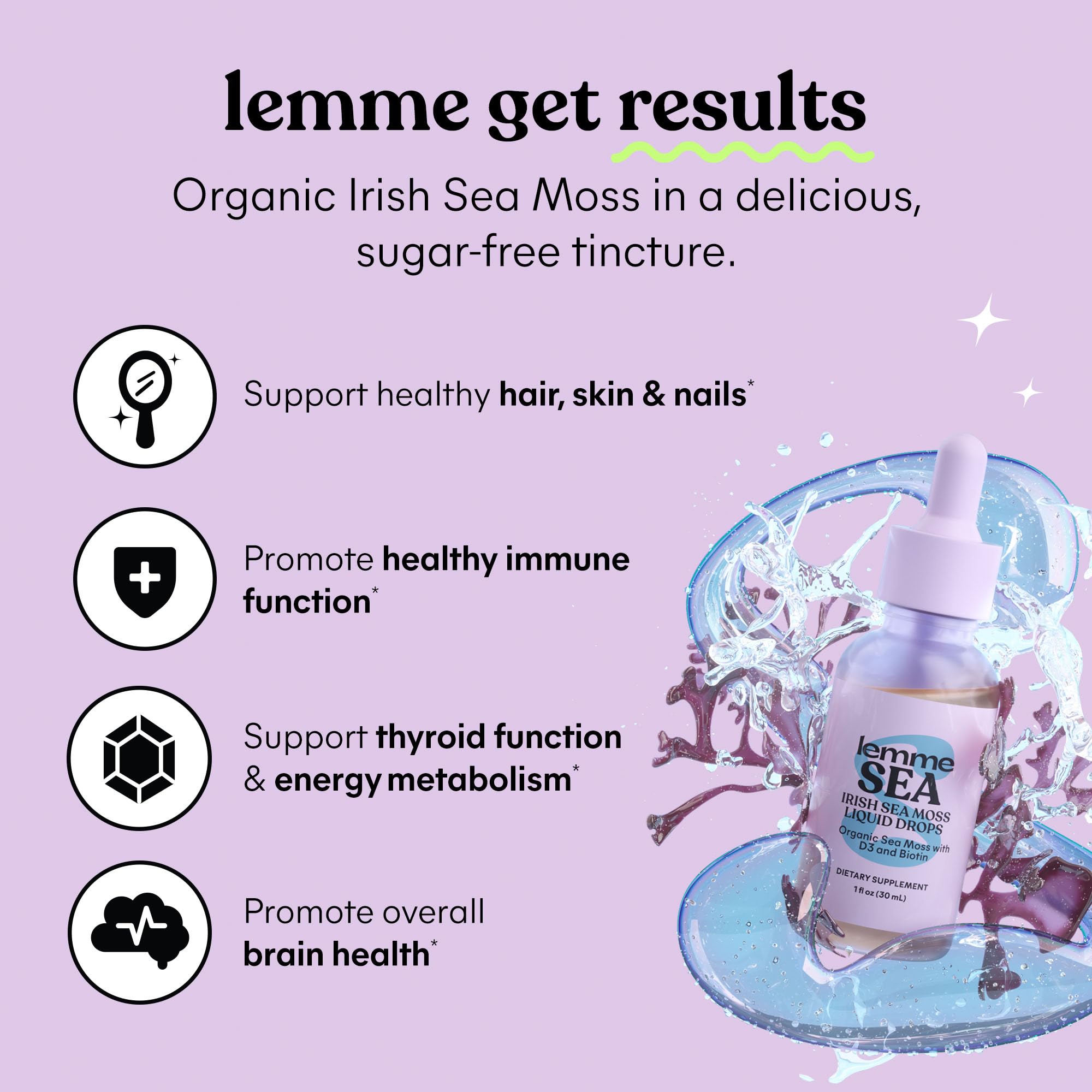 Lemme Irish Sea Moss Liquid Drops back view showing ingredients