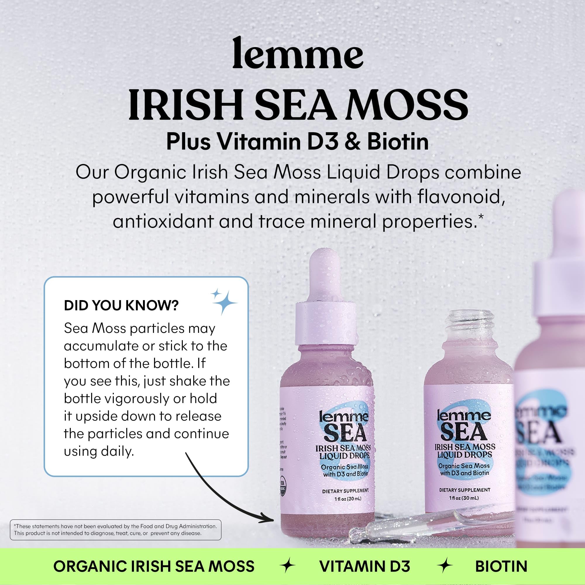Lemme Irish Sea Moss Liquid Drops bottle with dropper
