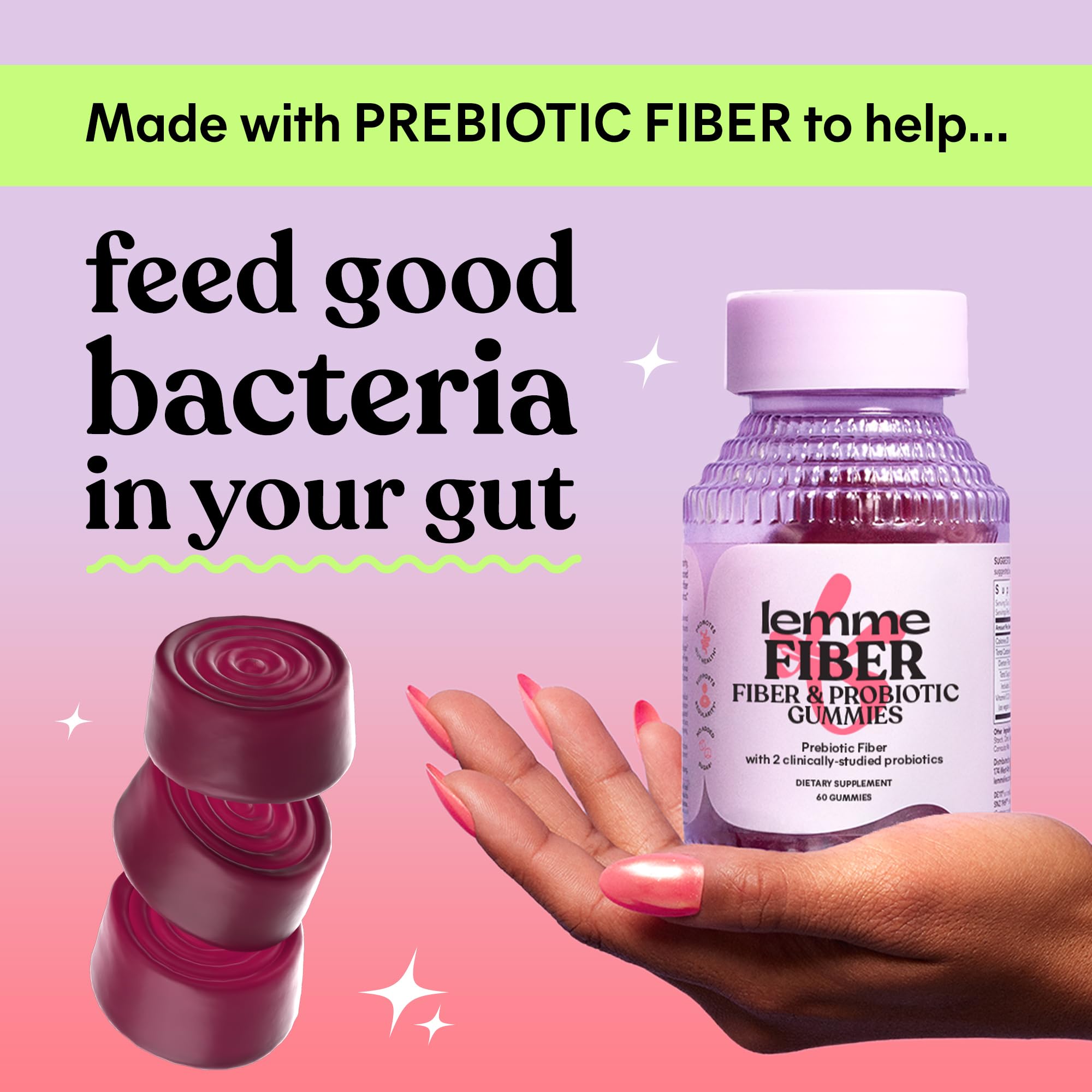 Lemme Prebiotic Fiber Gummies on a kitchen counter