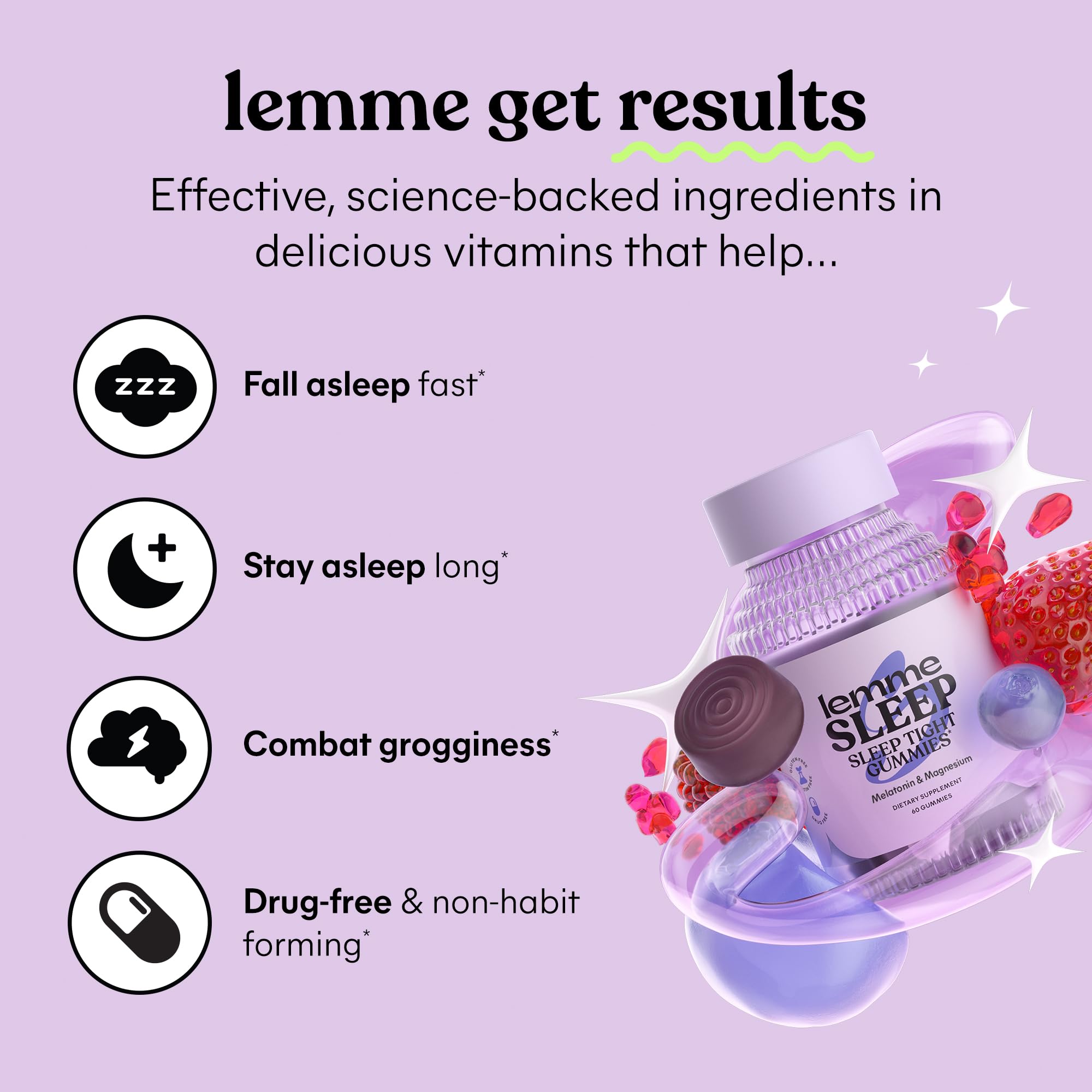 Lemme Sleep Gummies side view showing ingredients