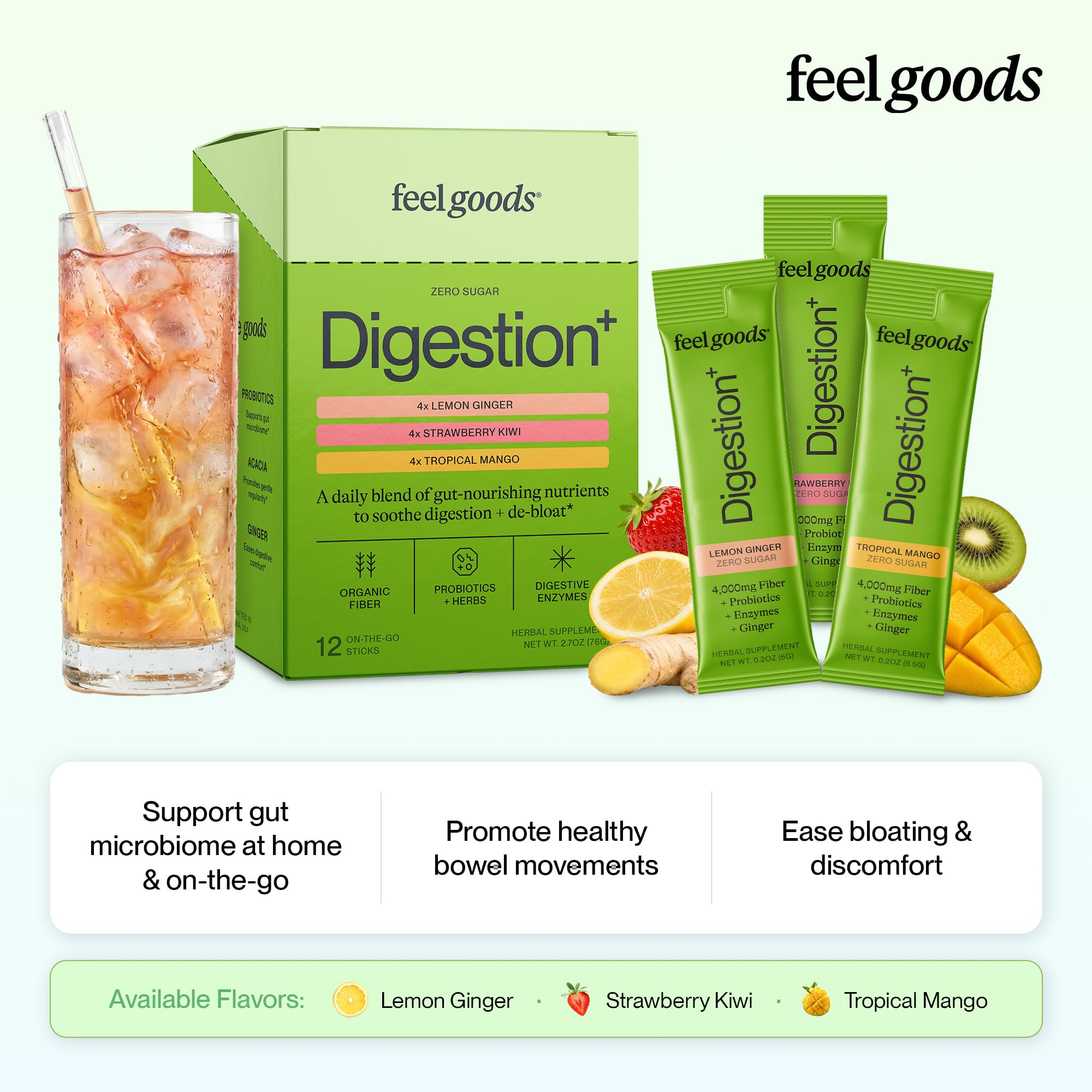 Lemon Ginger flavour stick pack of Feel Goods Gut Guardian