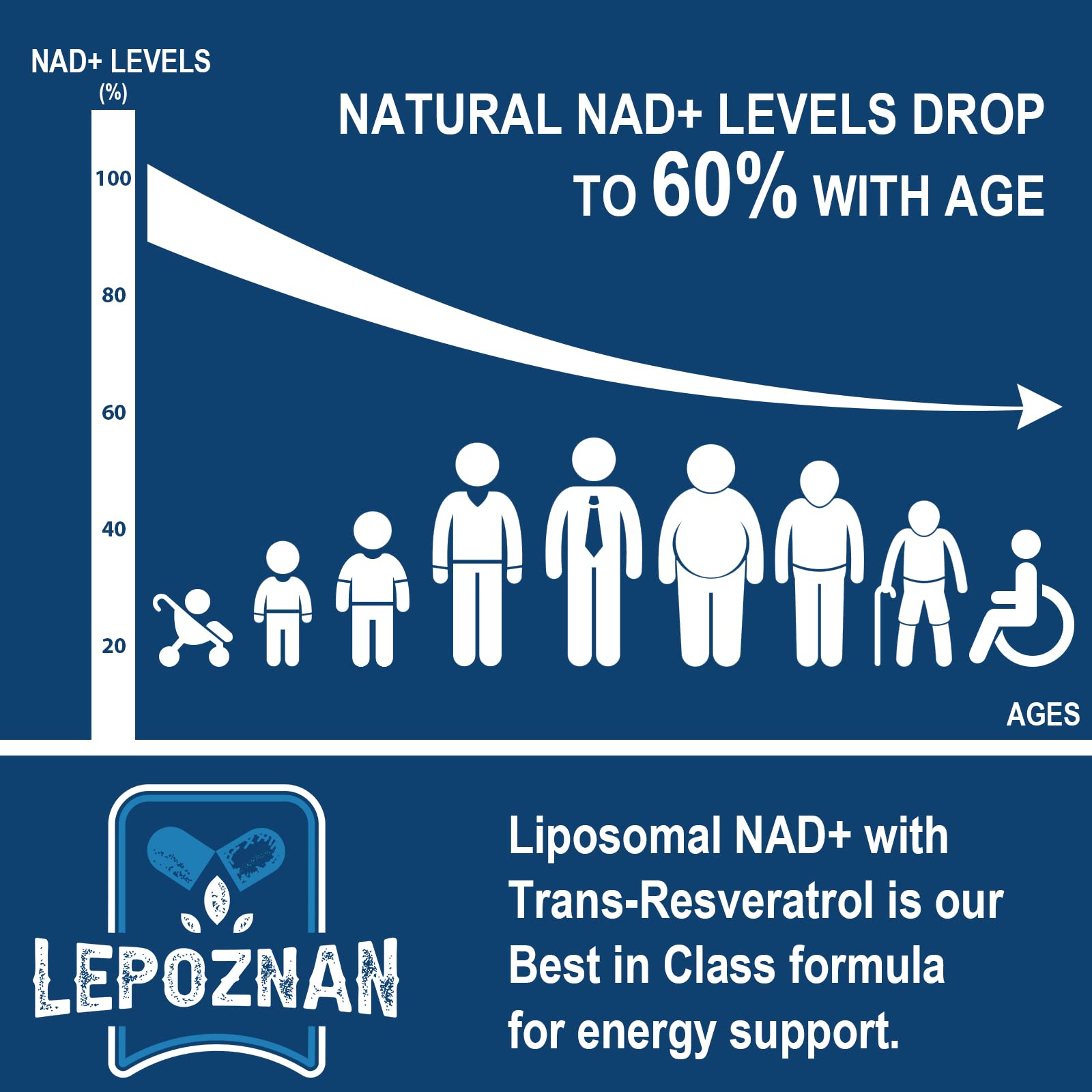 Lepoznan Liposomal NAD+ and Trans-Resveratrol supplement packaging