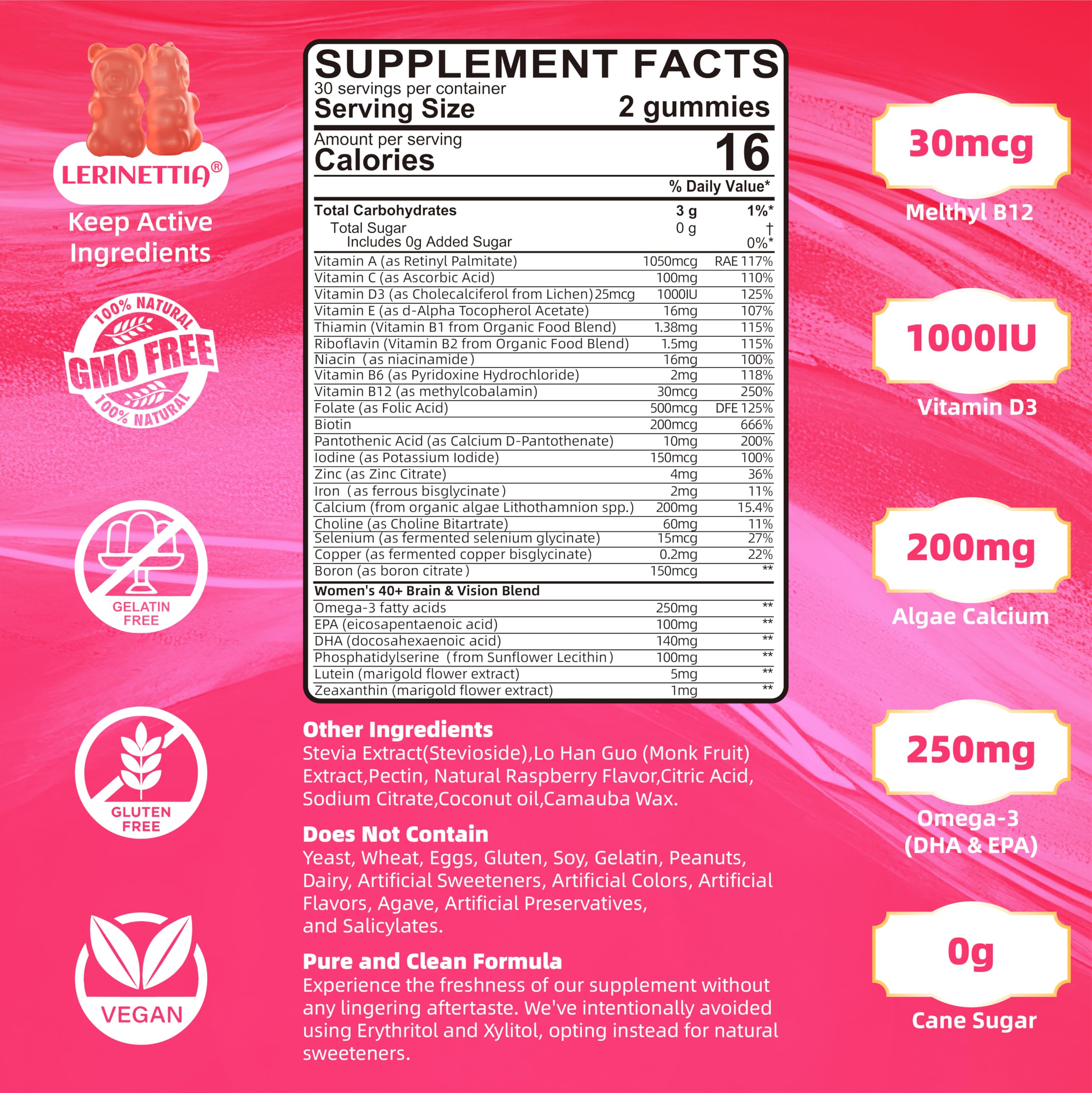 Lerinettia Women's 40+ Daily Multivitamin Gummy close-up of gummies
