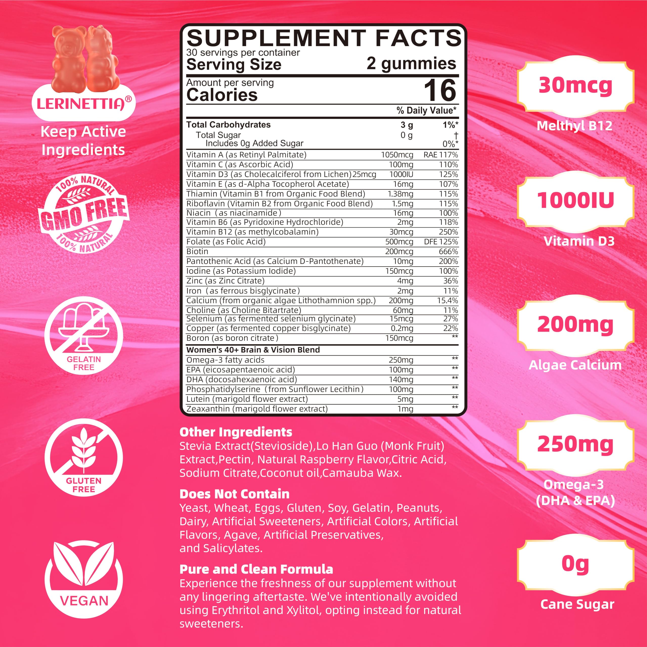 Lerinettia Women's 40+ Daily Multivitamin Gummy side view