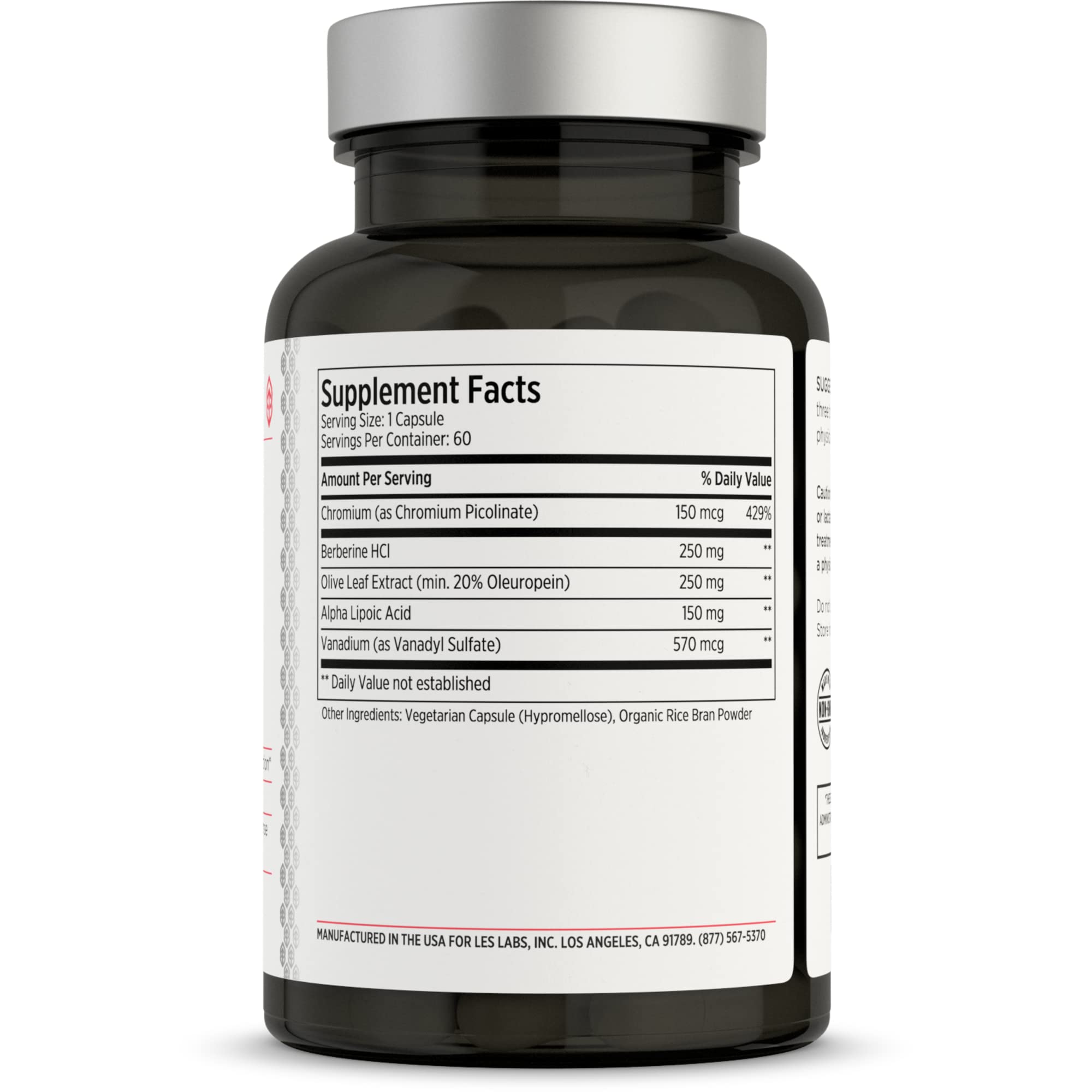 LES Labs Chromium Supplement side view with ingredients