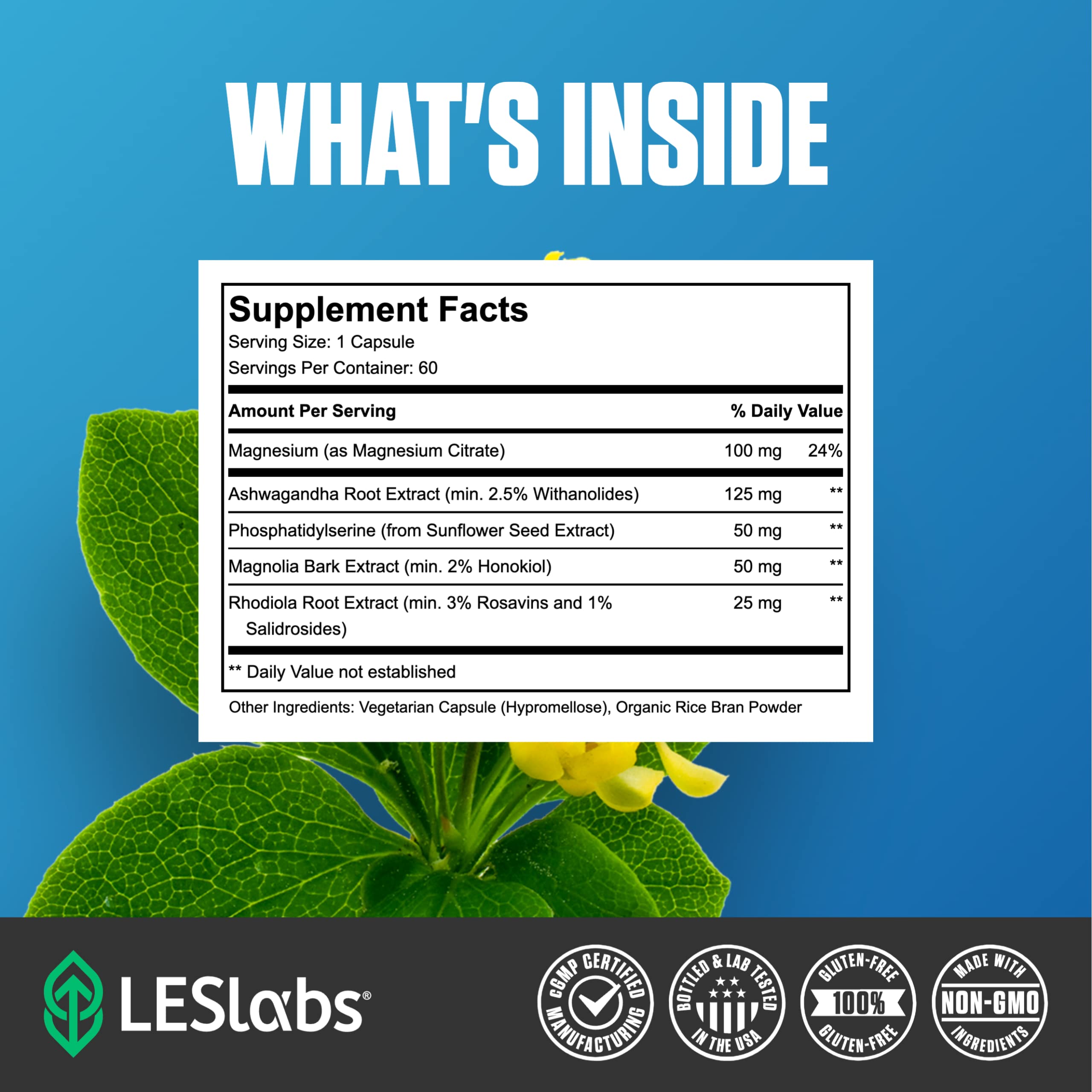 LES Labs Cortisol Health 60 Capsules with ingredients list