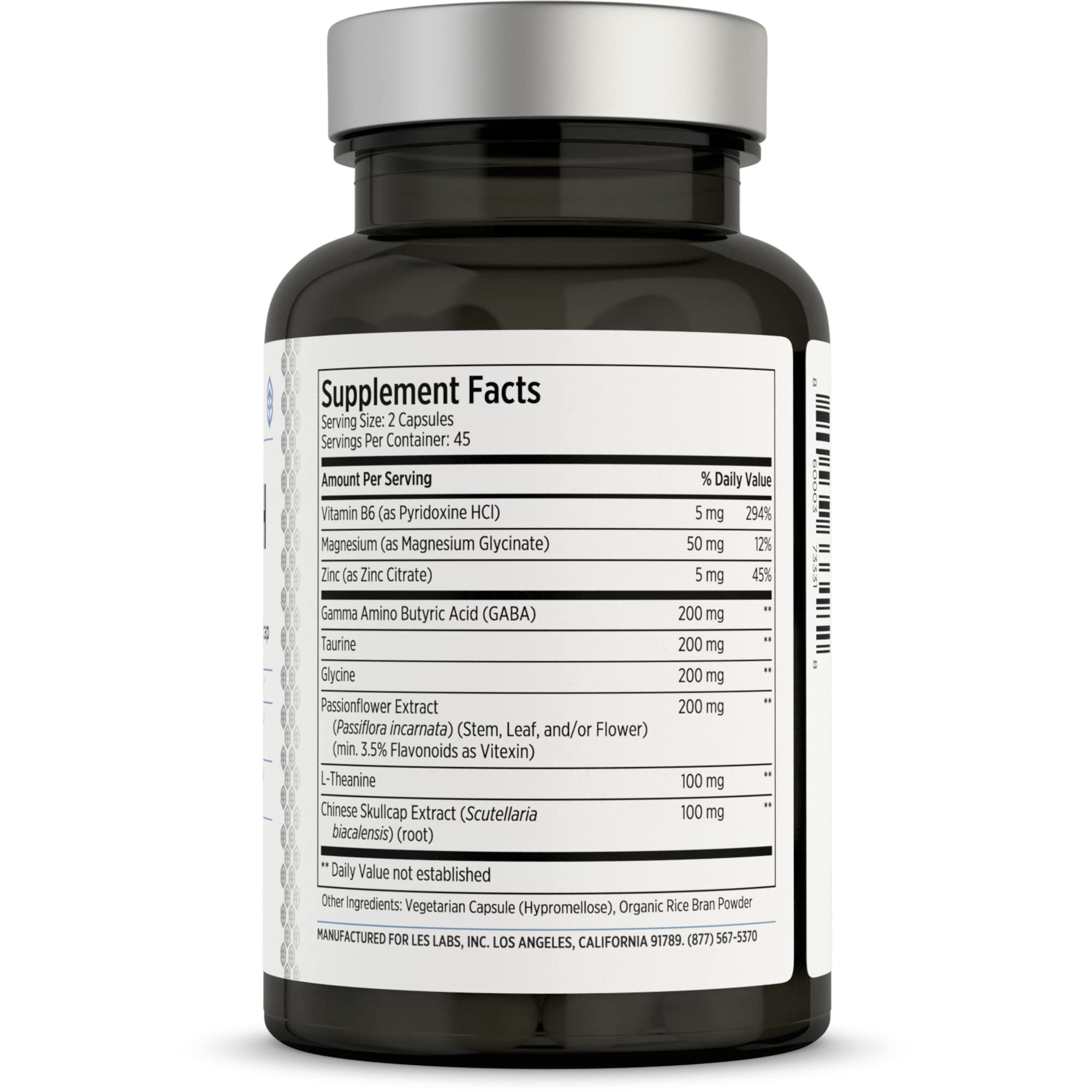 LES Labs GABA Health Sleep Supplement side view of bottle