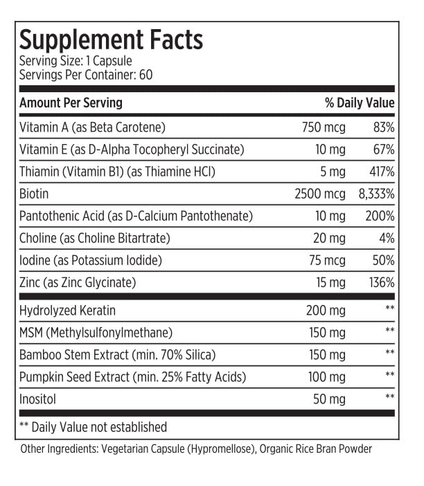 LES Labs Hair Health Biotin Supplement ingredients list