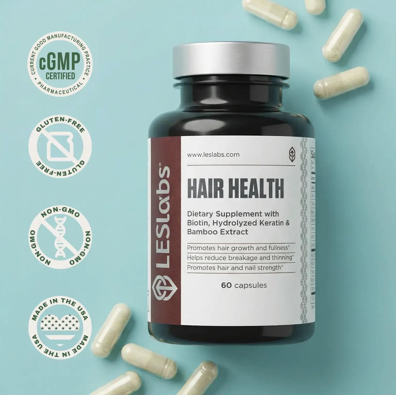 LES Labs Hair Health Biotin Supplement packaging