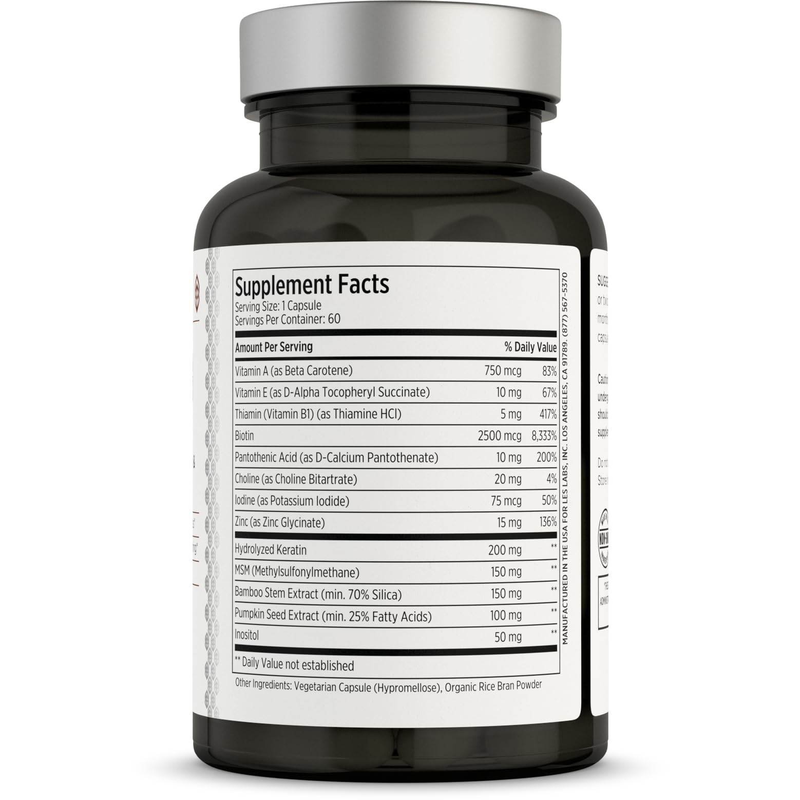 LES Labs Hair Health Biotin Supplement side view