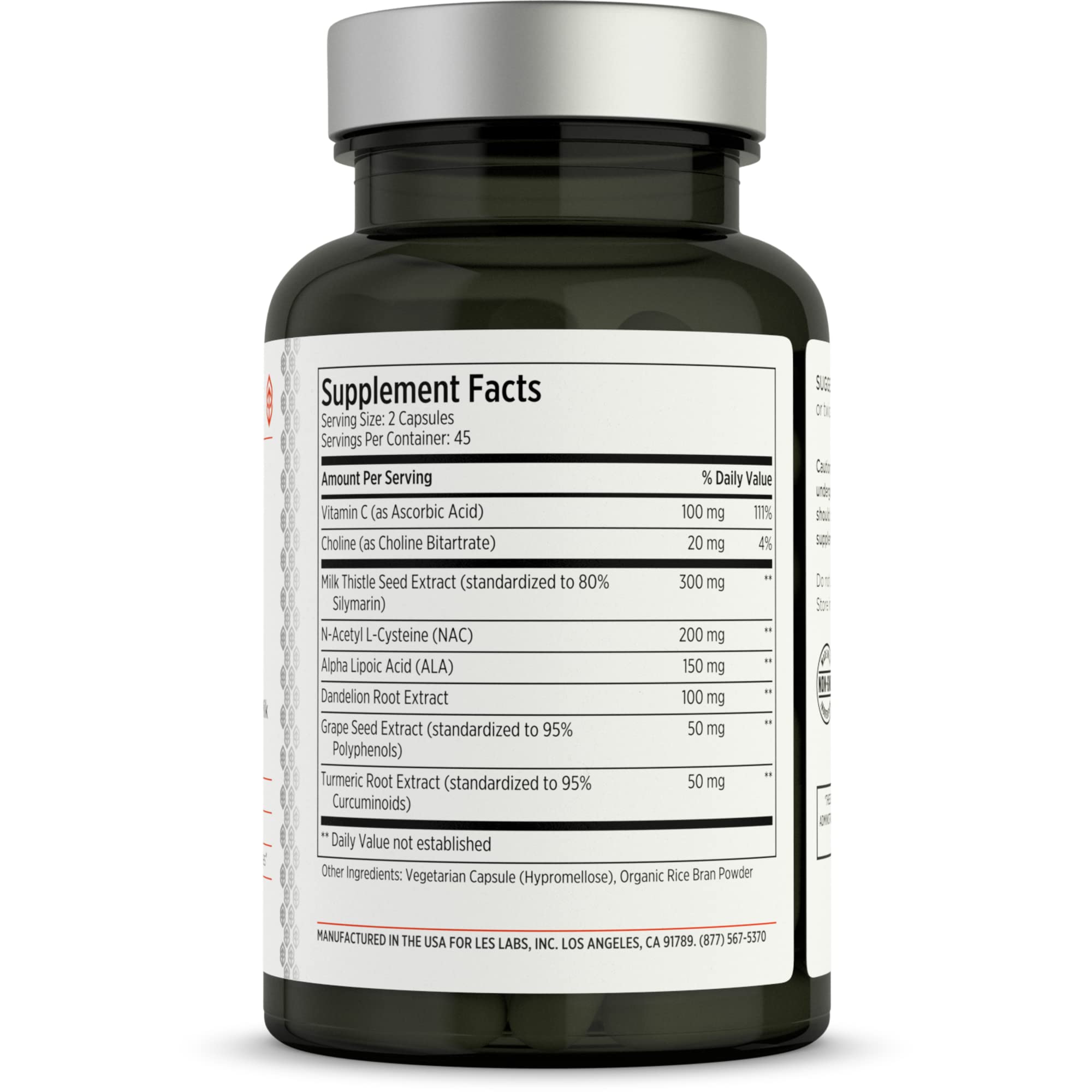 LES Labs Liver Support Supplement 60 Capsules side view