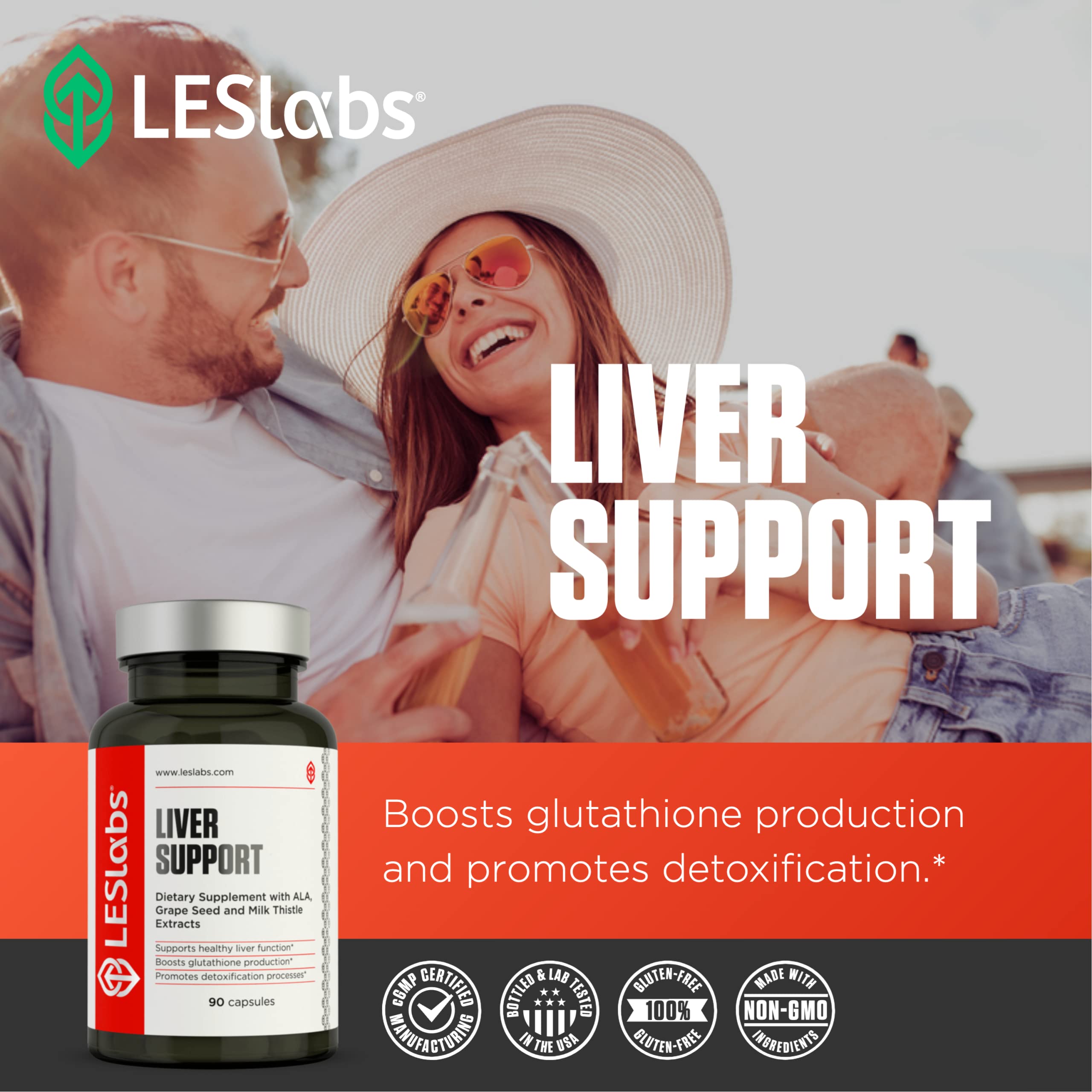 LES Labs Liver Support Supplement 60 Capsules with ingredients displayed