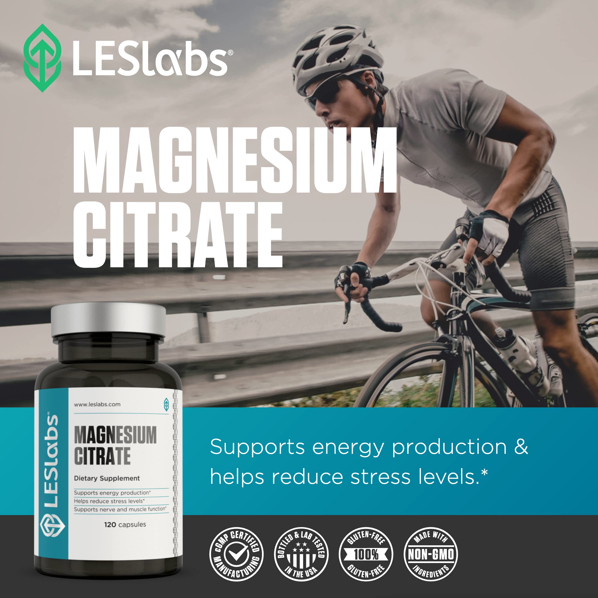 LES Labs Magnesium Citrate Capsules 225mg capsules on a table