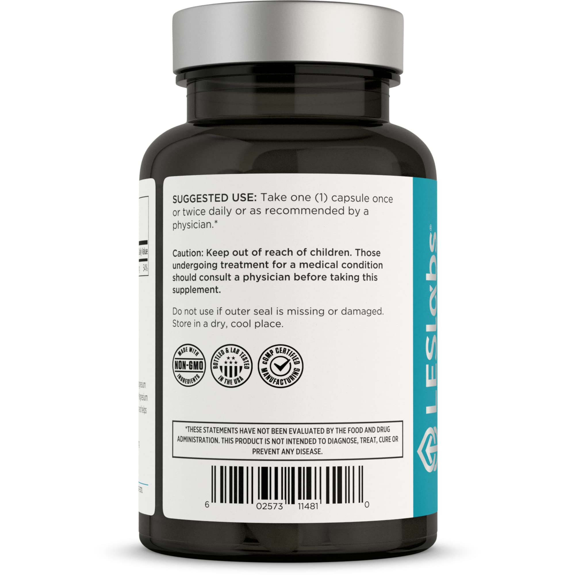 LES Labs Magnesium Citrate Capsules 225mg side view