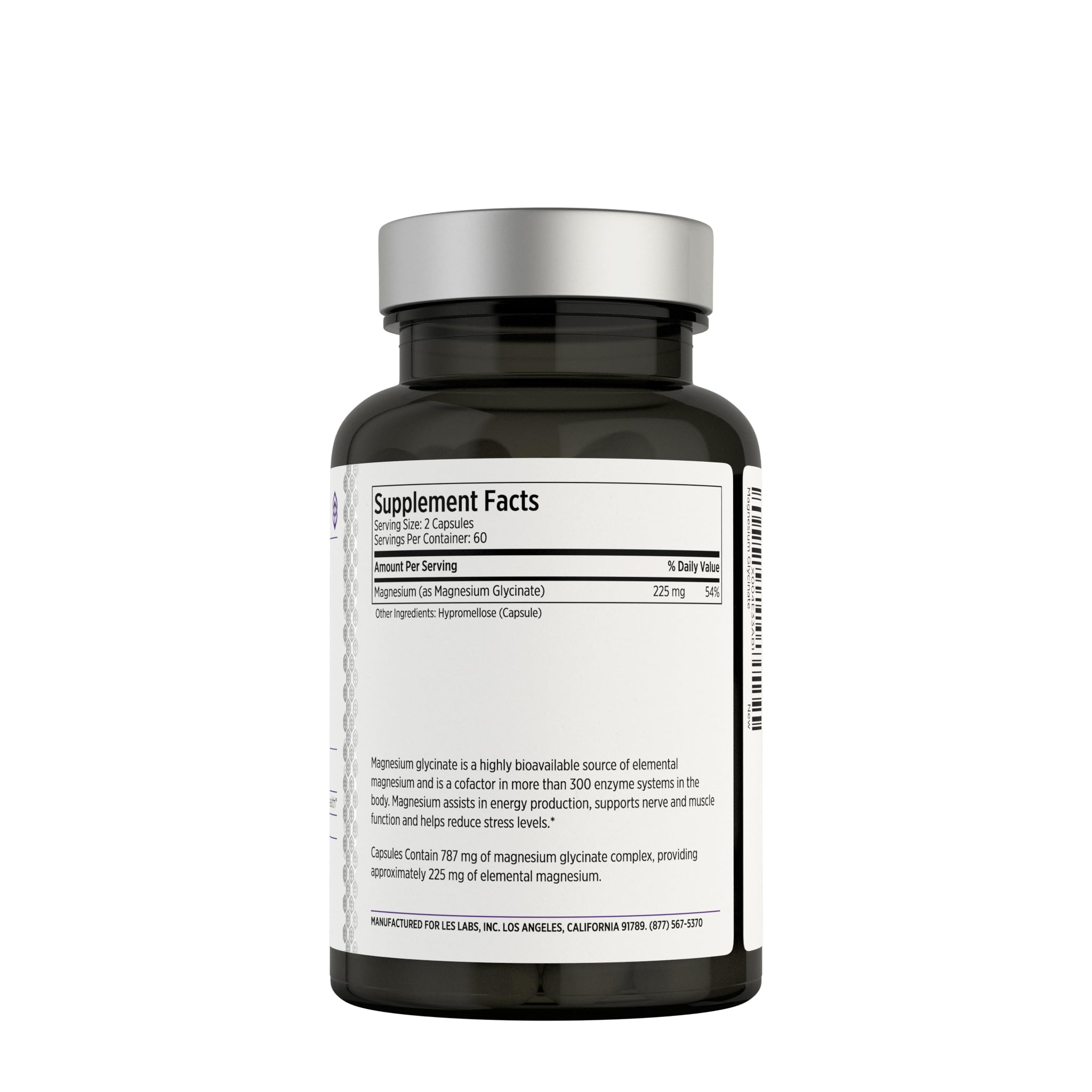 LES Labs Magnesium Glycinate 225mg supplement side view