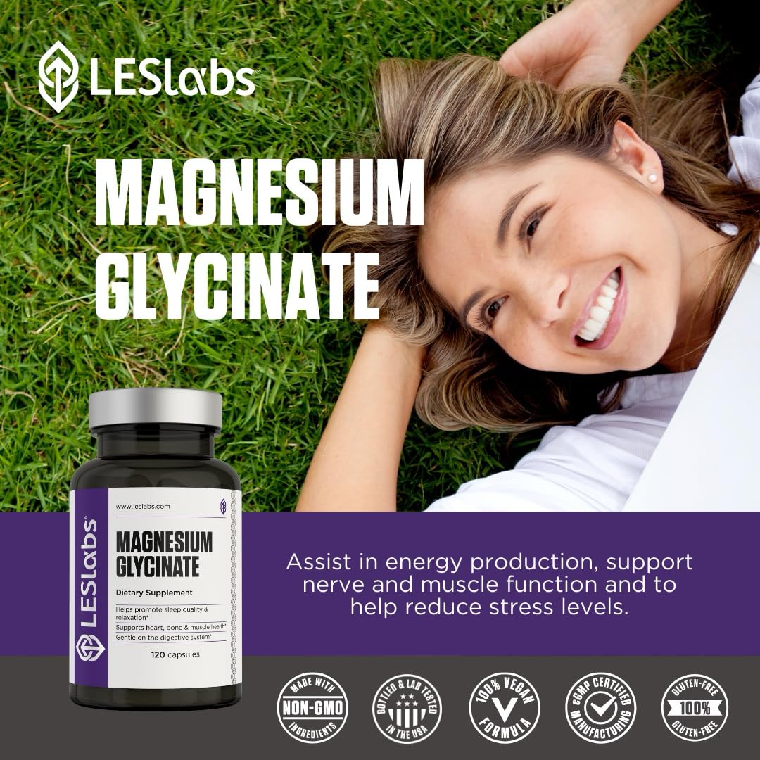 LES Labs Magnesium Glycinate 225mg supplement with dosage information