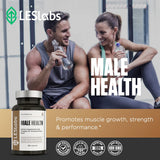 LES Labs Male Health Supplement capsules on a wooden surface