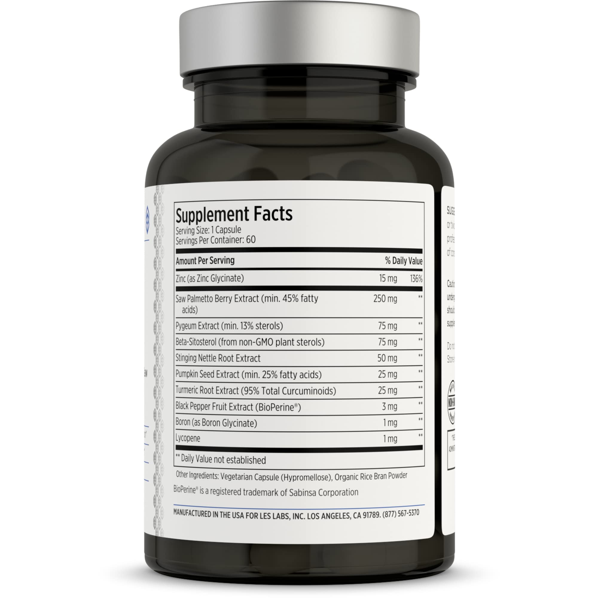 LES Labs Saw Palmetto Prostate Health Supplement bottle side view