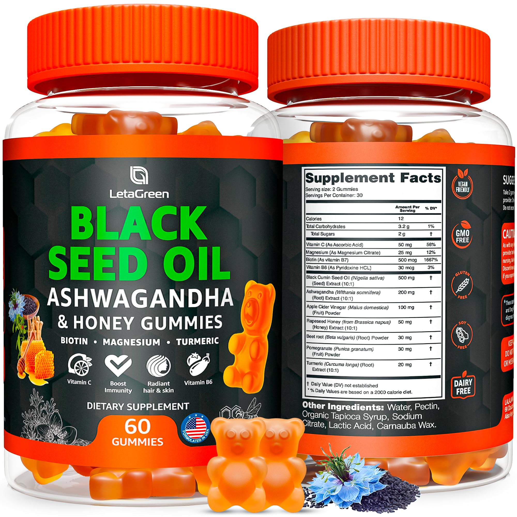 LetaGreen Black Seed Oil Gummies front view with packaging