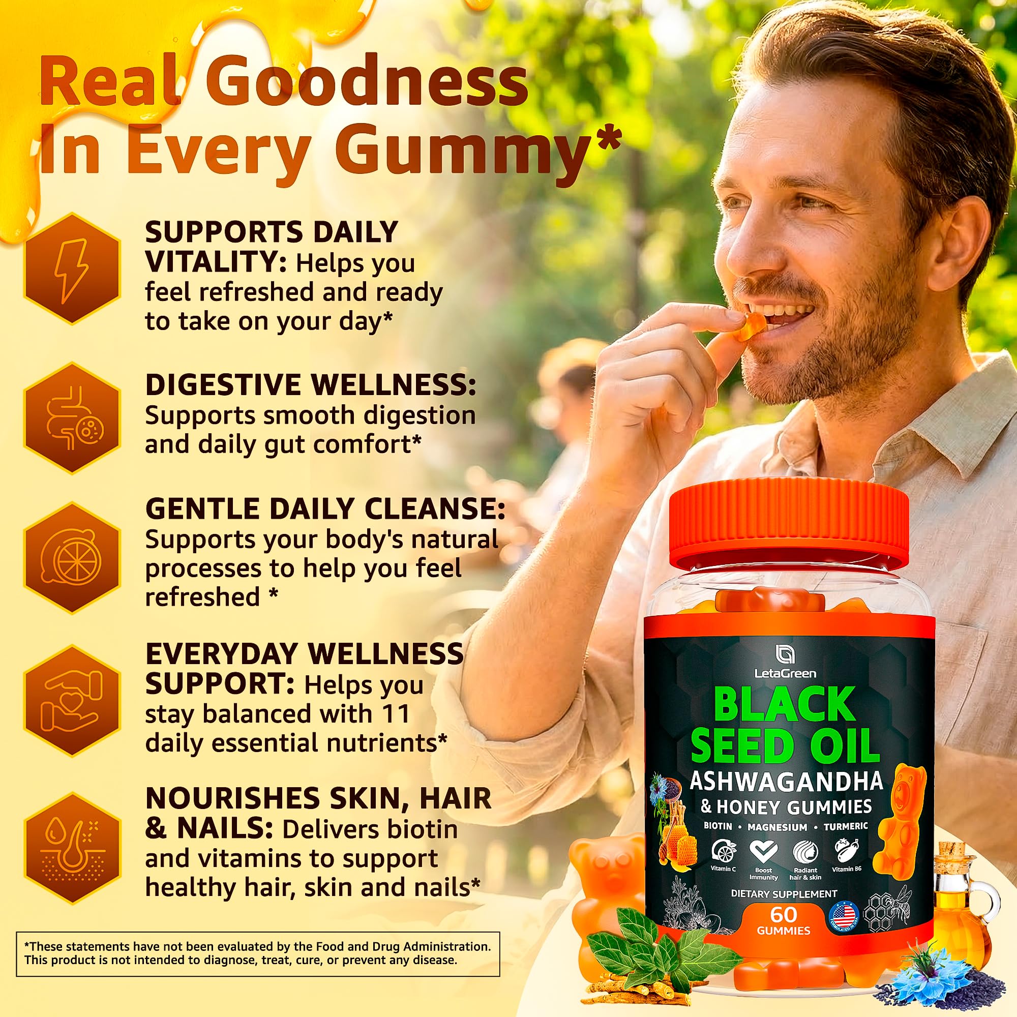 LetaGreen Black Seed Oil Gummies in a bowl