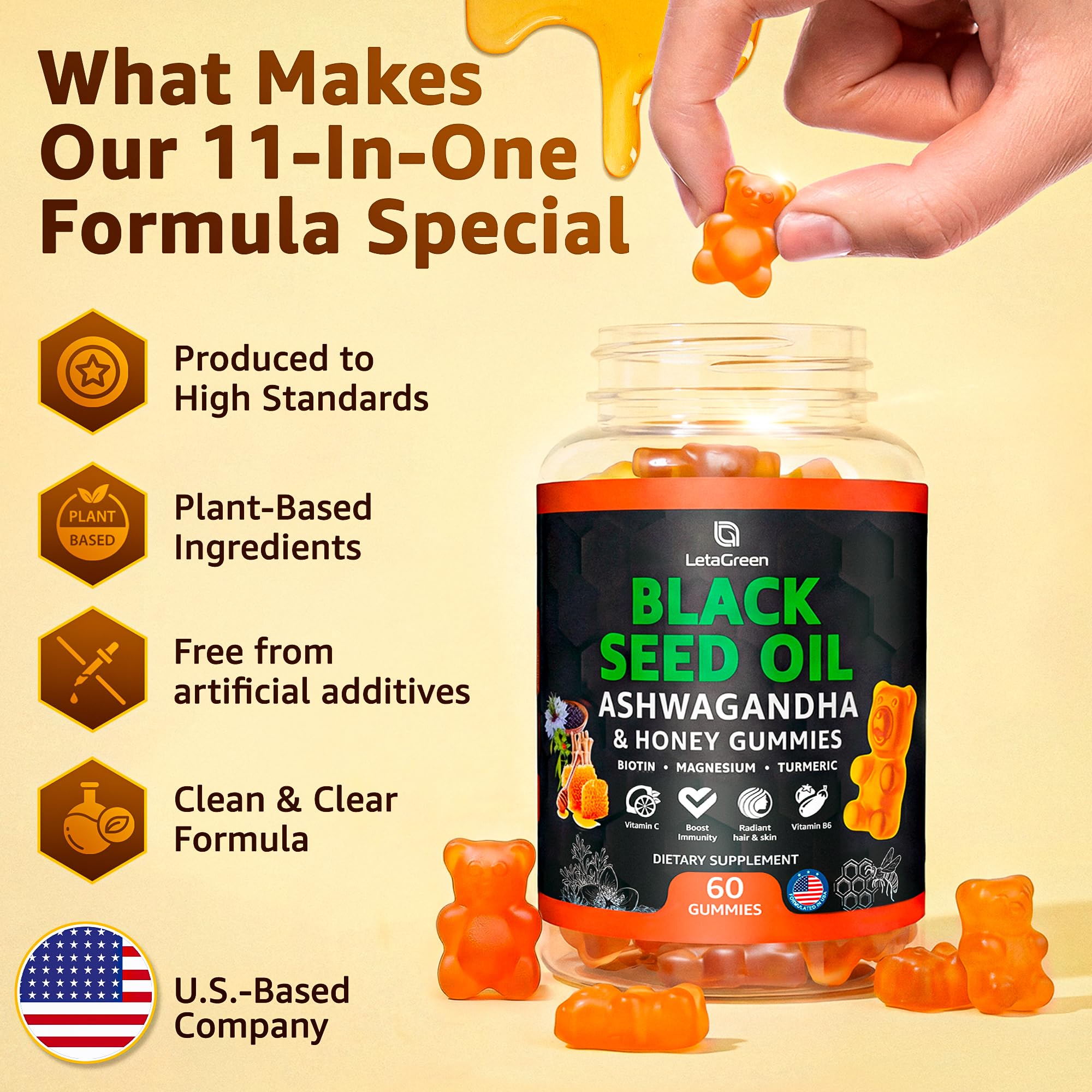 LetaGreen Black Seed Oil Gummies on a wooden table