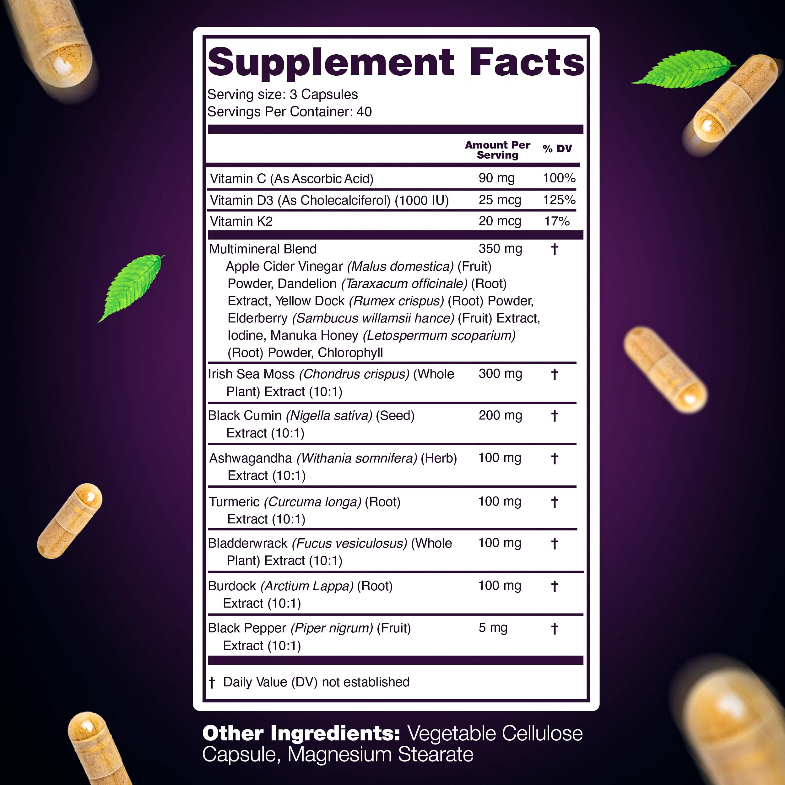 LetaGreen Sea Moss Capsules open bottle showing capsules