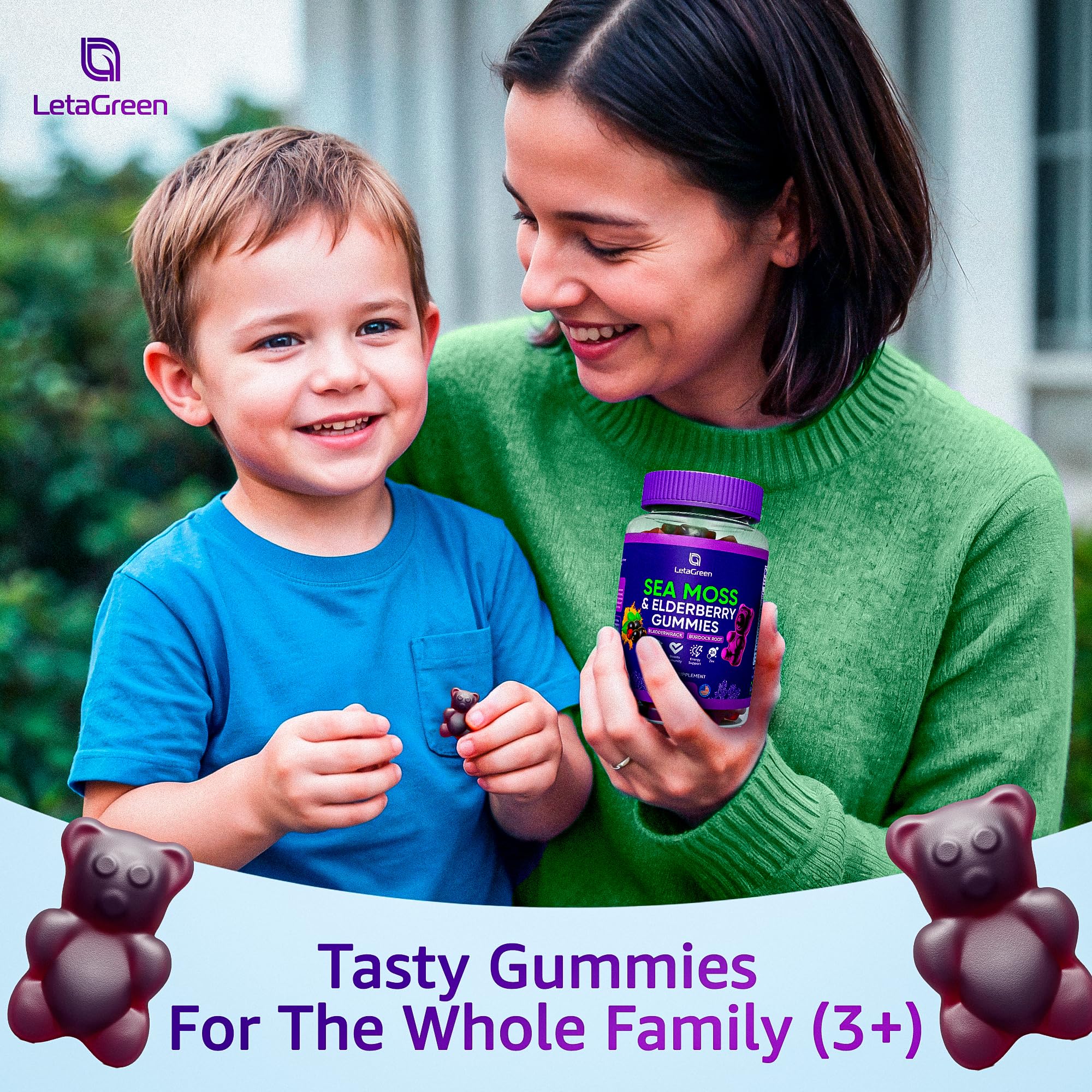 LetaGreen Sea Moss Gummies in a bowl with fresh berries