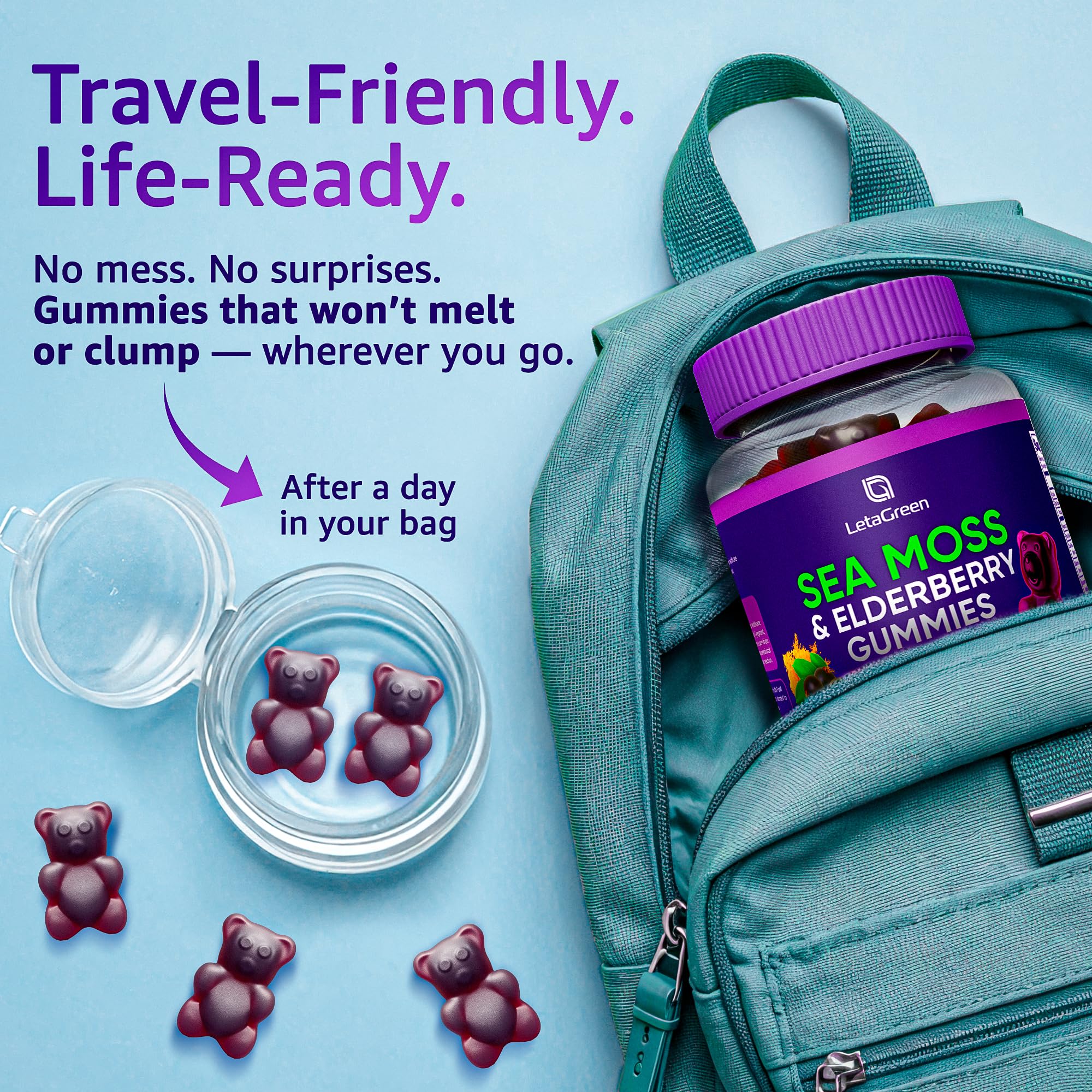 LetaGreen Sea Moss Gummies showing serving size of gummies