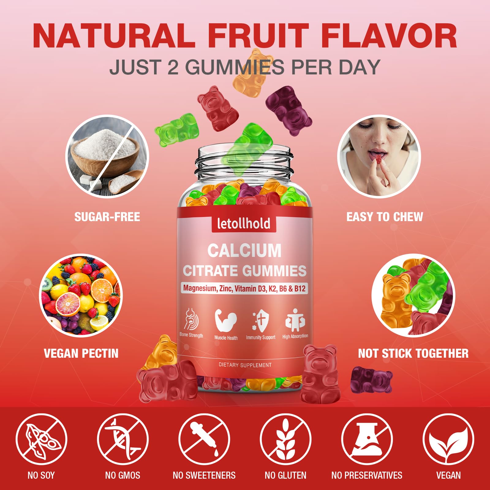 letollhold Calcium Citrate Gummies 1200mg side view