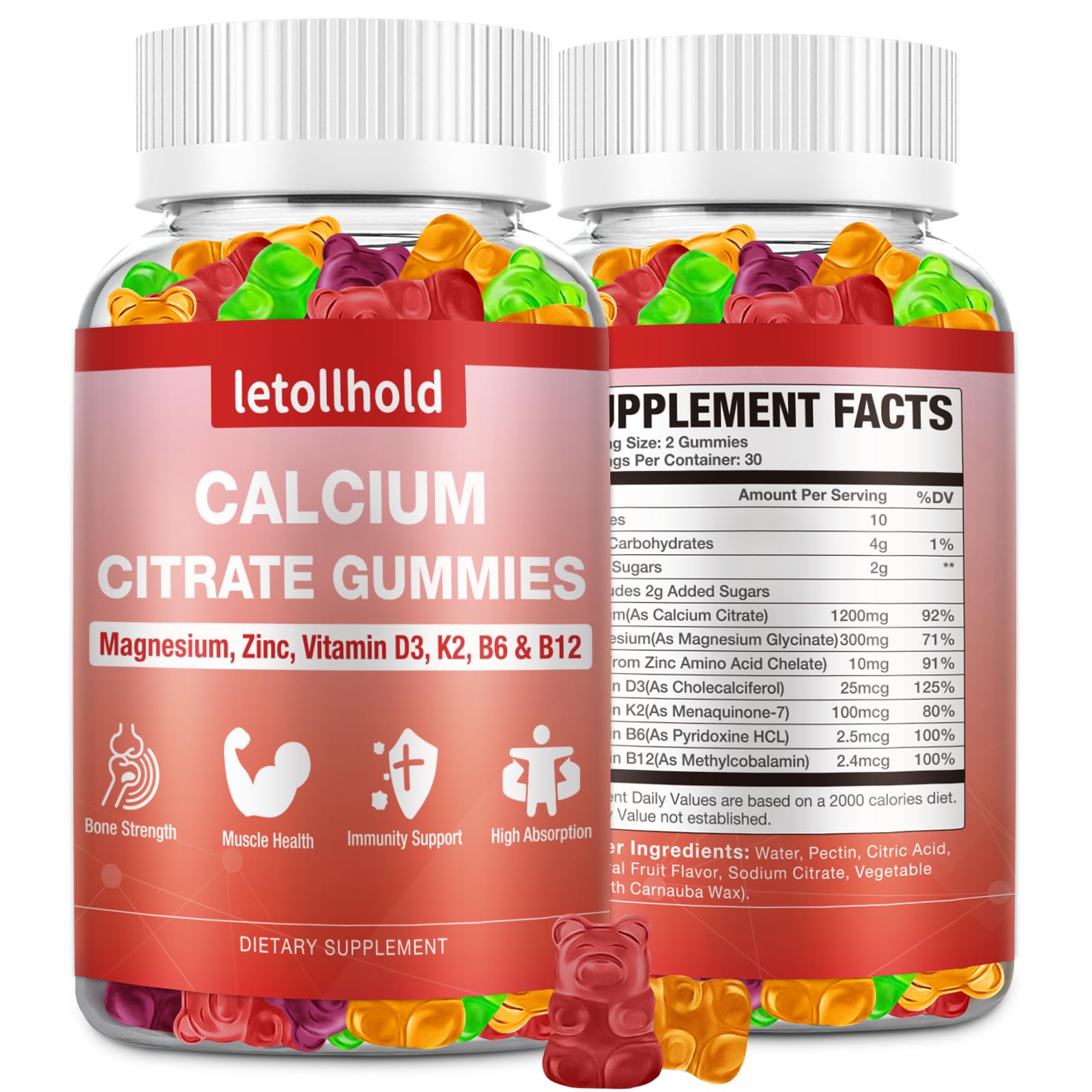 letollhold Calcium Citrate Gummies bottle with a measuring spoon